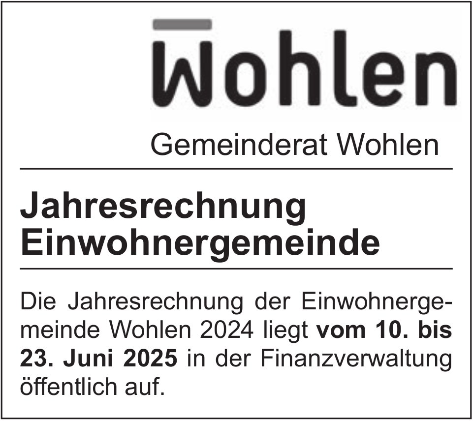 Wohlen - Jahresrechnung Einwohnergemeinde