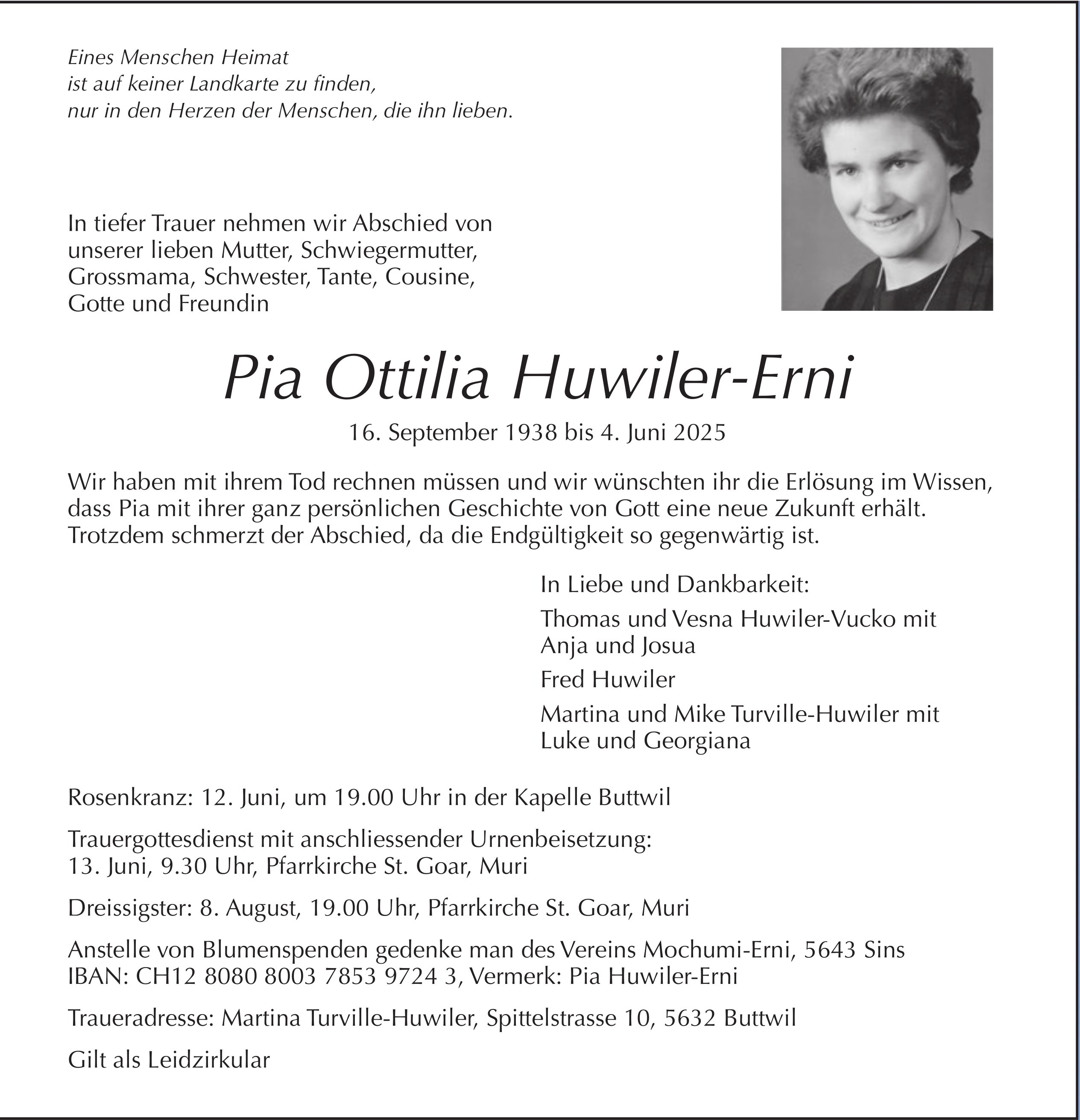 Pia Ottilia Huwiler-Erni, Juni 2025 / TA