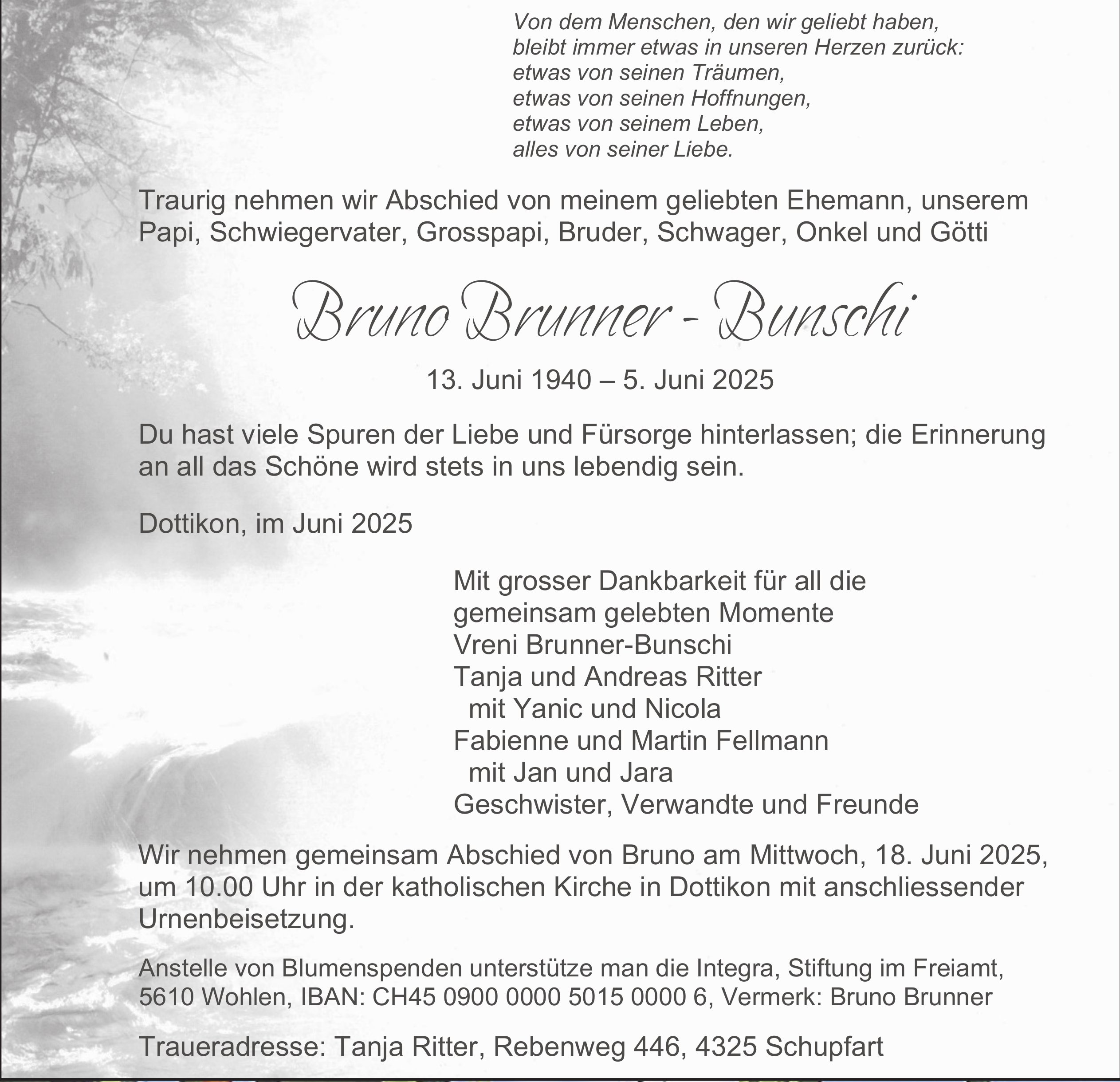 Bruno Brunner - Bunschi, Juni 2025 / TA