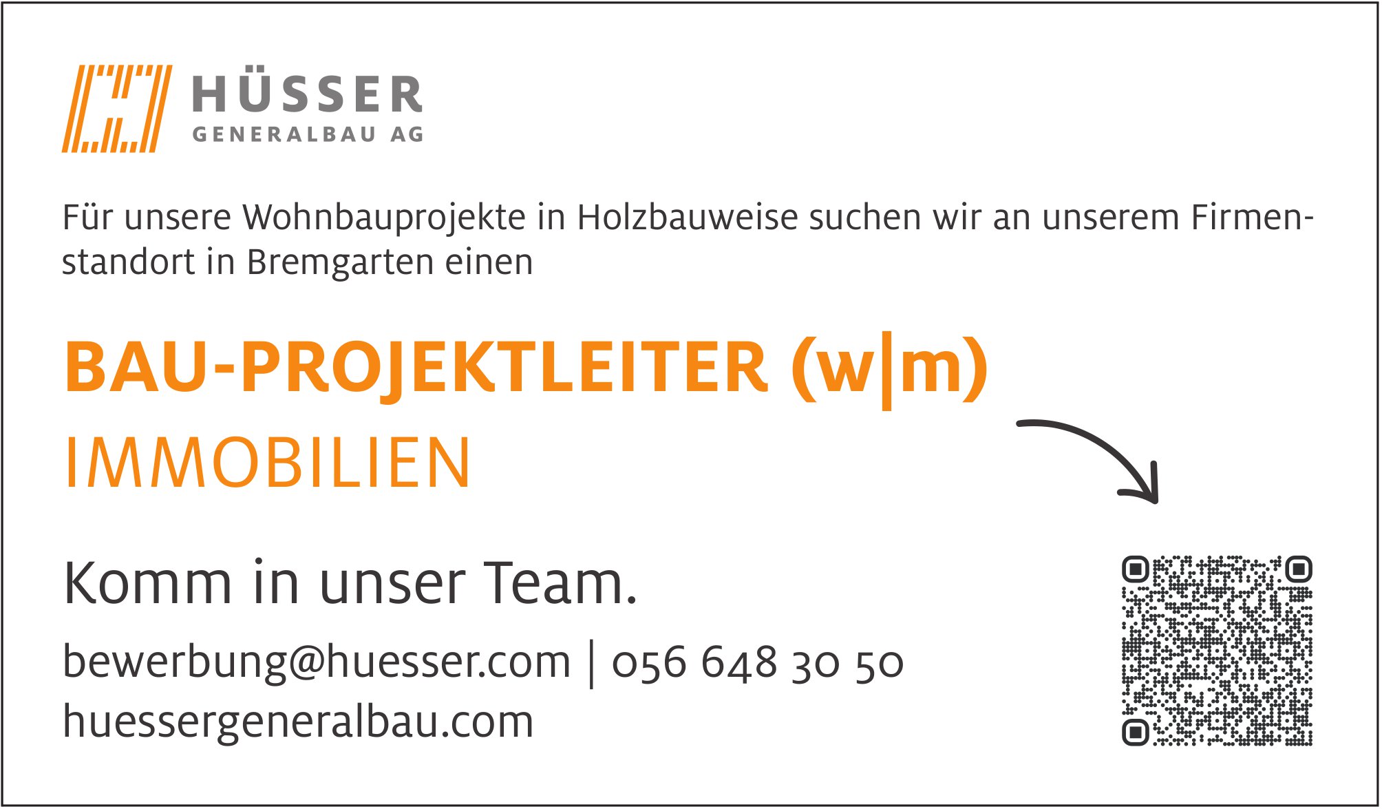 BAU-PROJEKTLEITER (w|m), Hüsser Generalbau AG, Bremgarten, gesucht