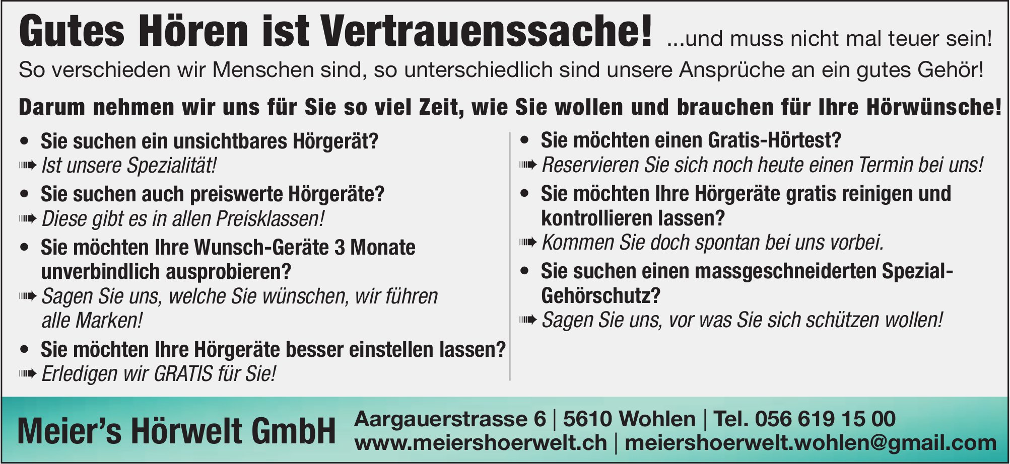 Meier’s Hörwelt GmbH, Wohlen - Gutes Hören ist Vertrauenssache!