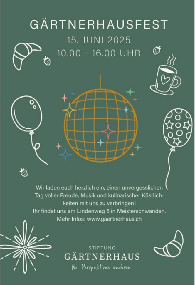 Gärtnerhausfest, 15. Juni, Meisterschwanden
