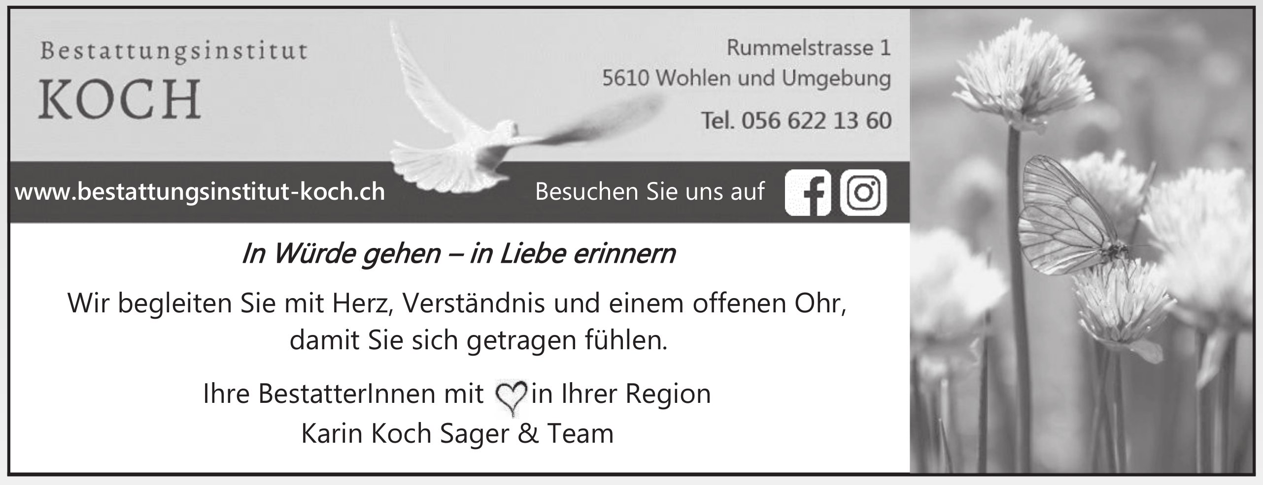 Bestattungsinstitut Koch, Wohlen - In Würde gehen - in Liebe erinnern