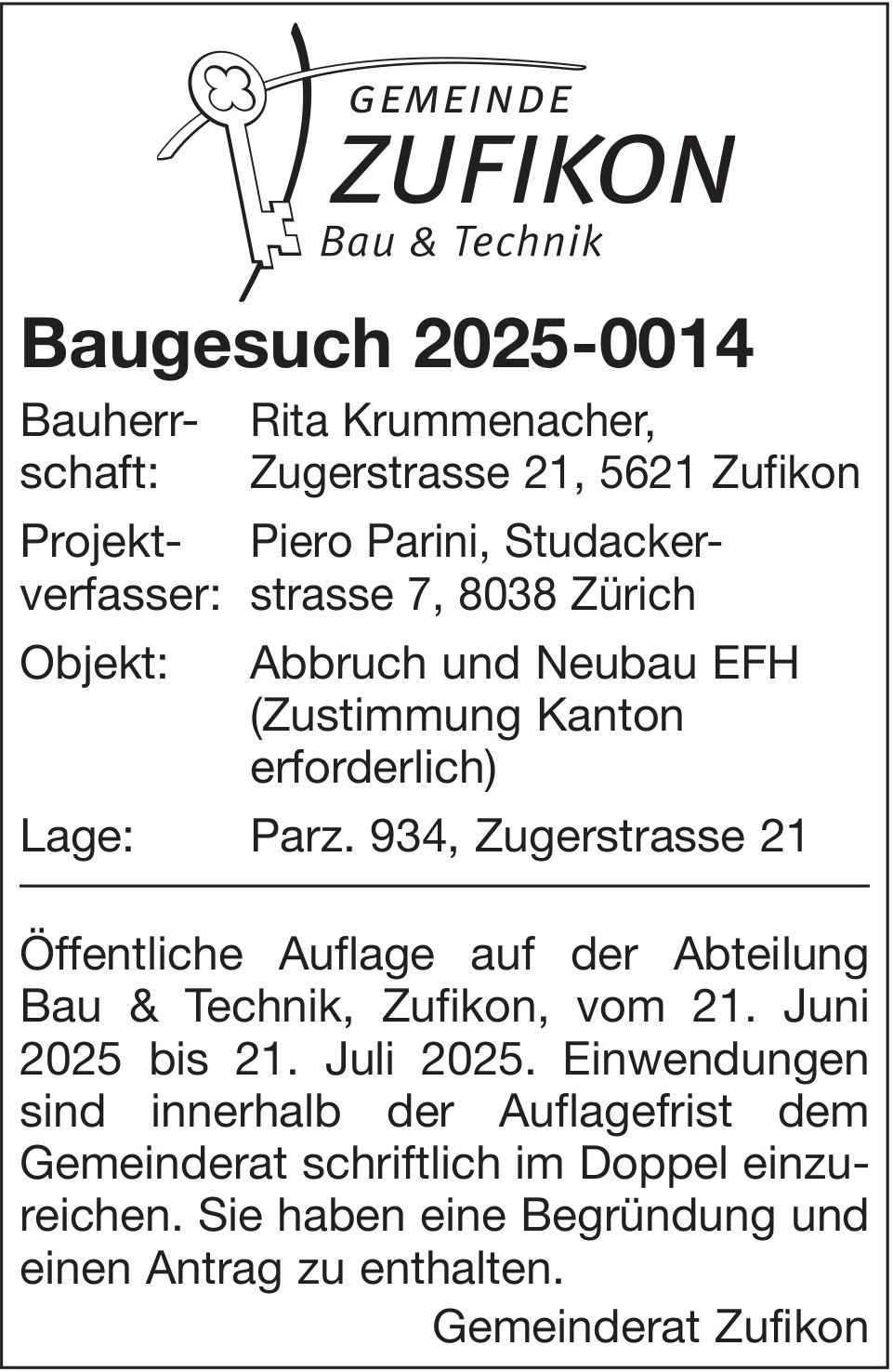 Zürich - Baugesuch 2025-0014