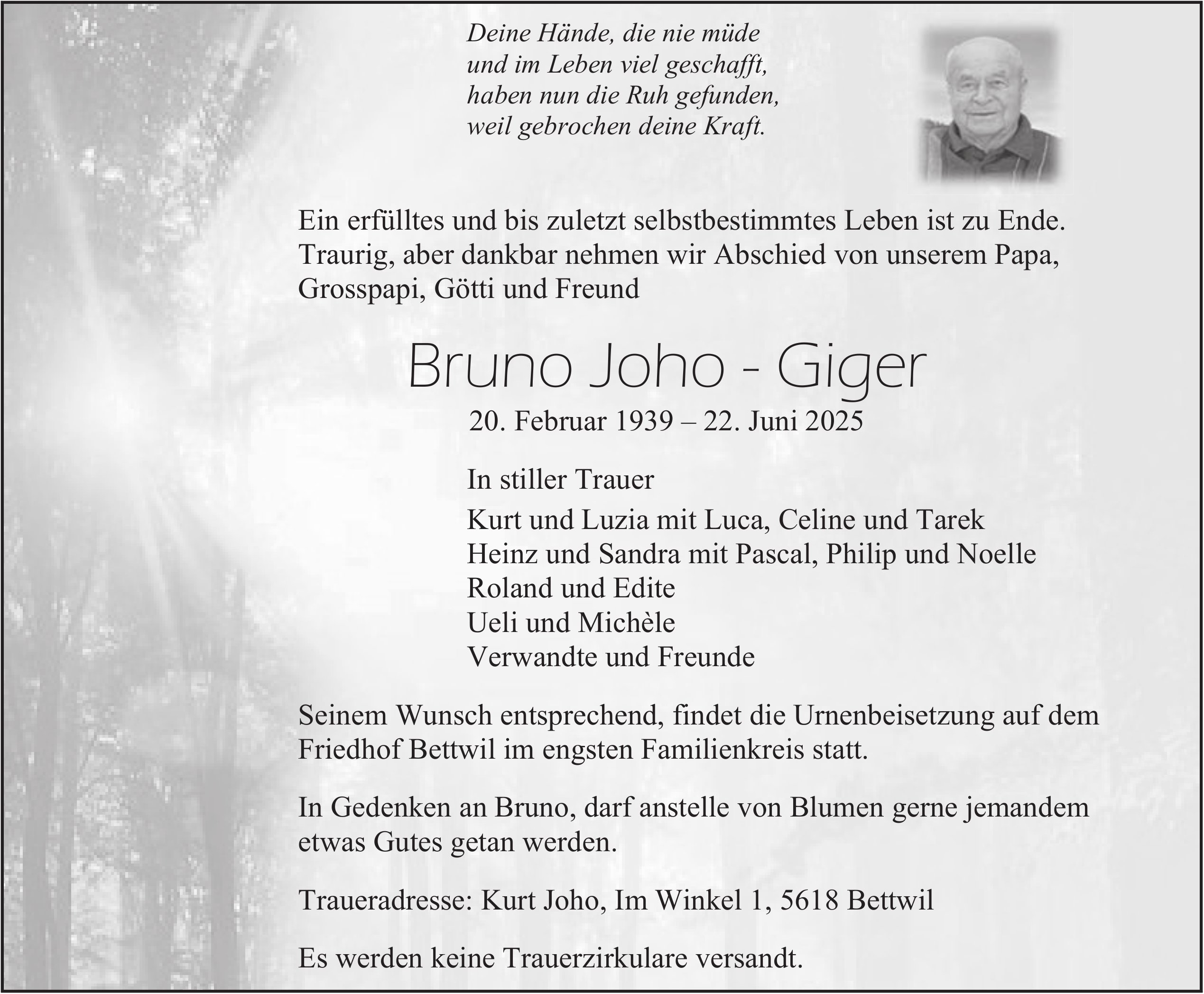 Bruno Joho - Giger, Juni 2025 / TA