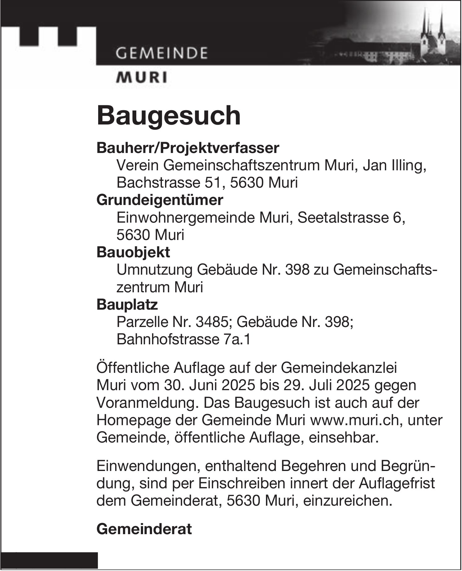Baugesuche, Muri