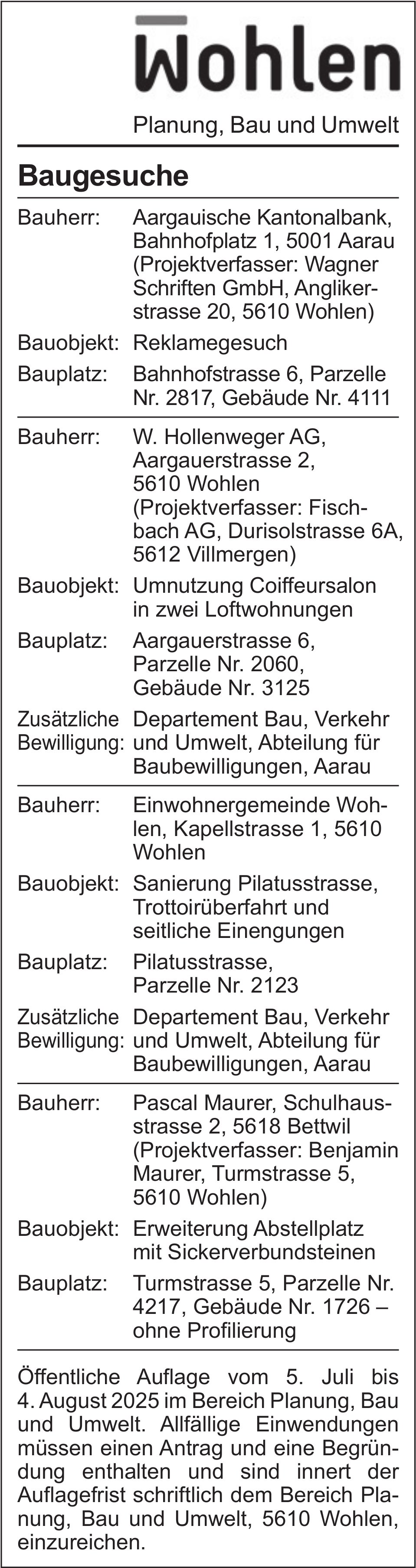 Wohlen - Baugesuche