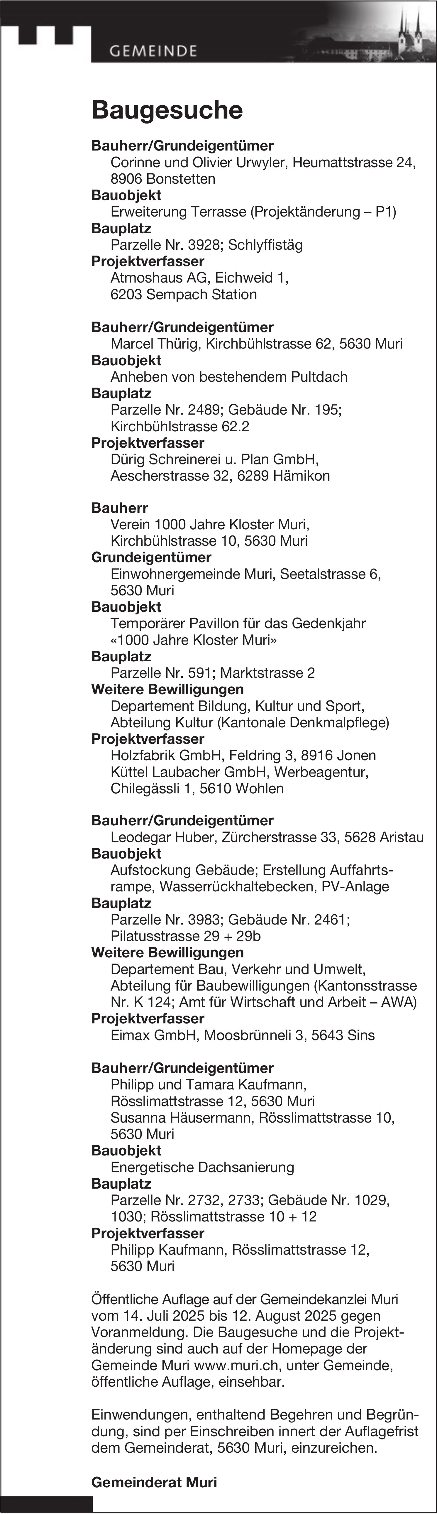 Gemeinde Muri, Baugesuche