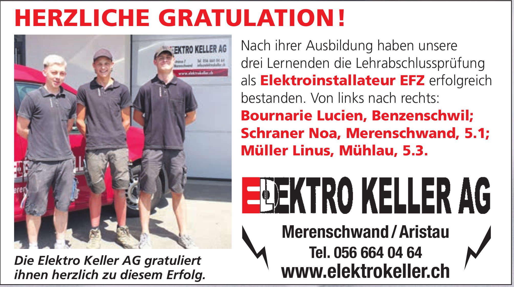 Elektro Keller AG, Herzliche Gratulation!