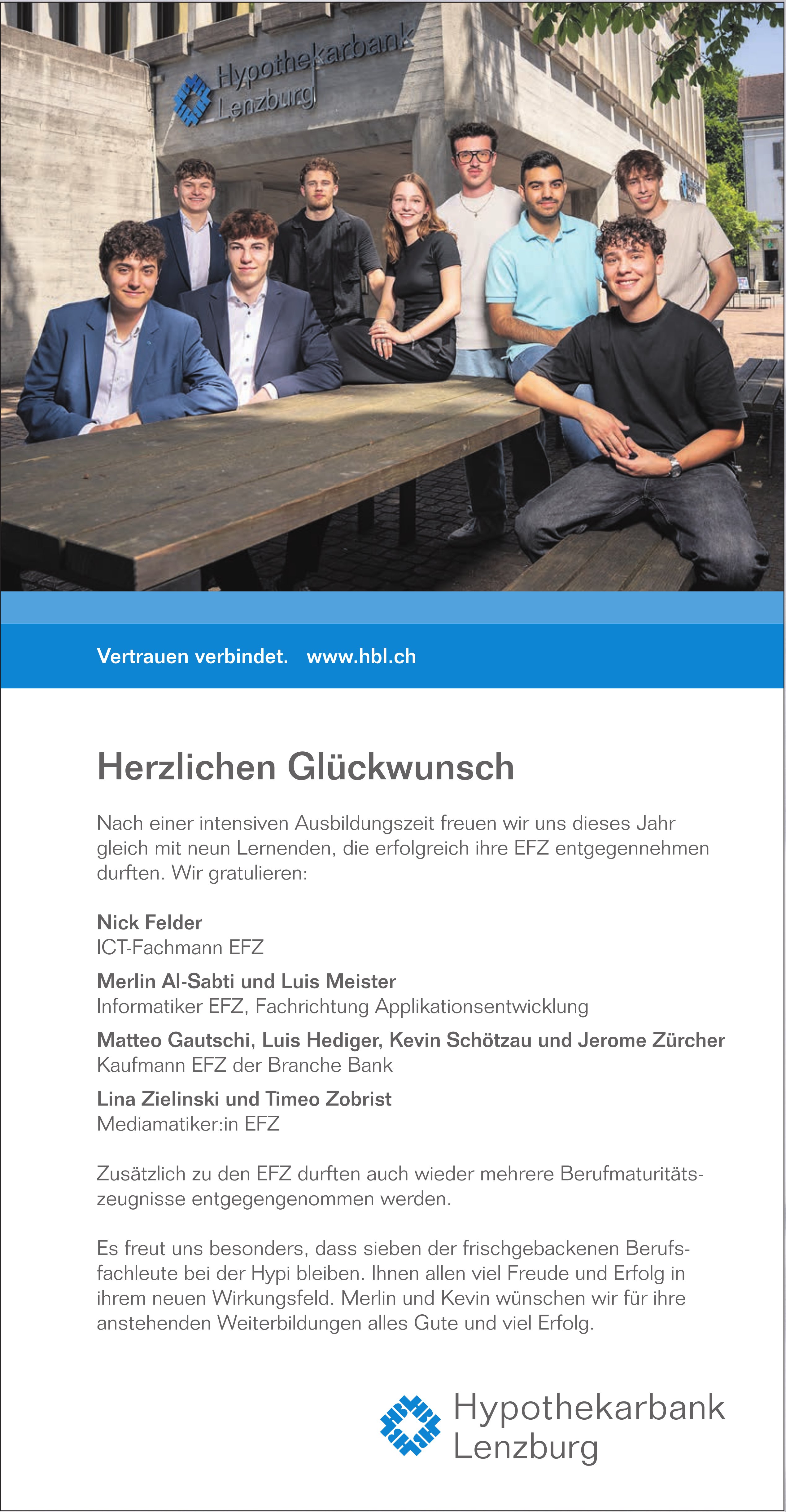 Hypothekarbank Lenzburg, Herzlichen Glückwunsch