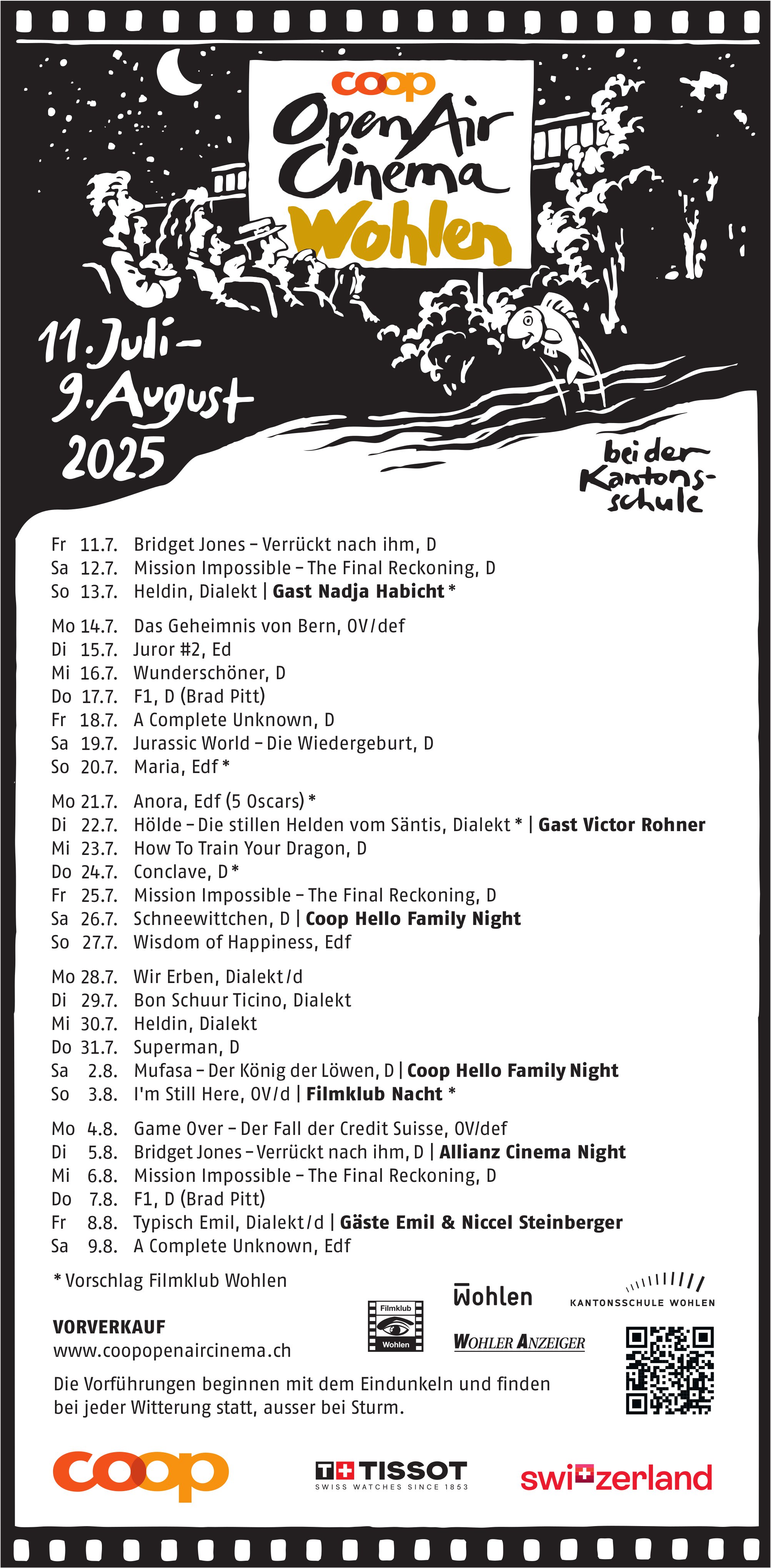 Open Air Cinema Wohlen, 11. Juli - 9. August bei der Kantonsschule