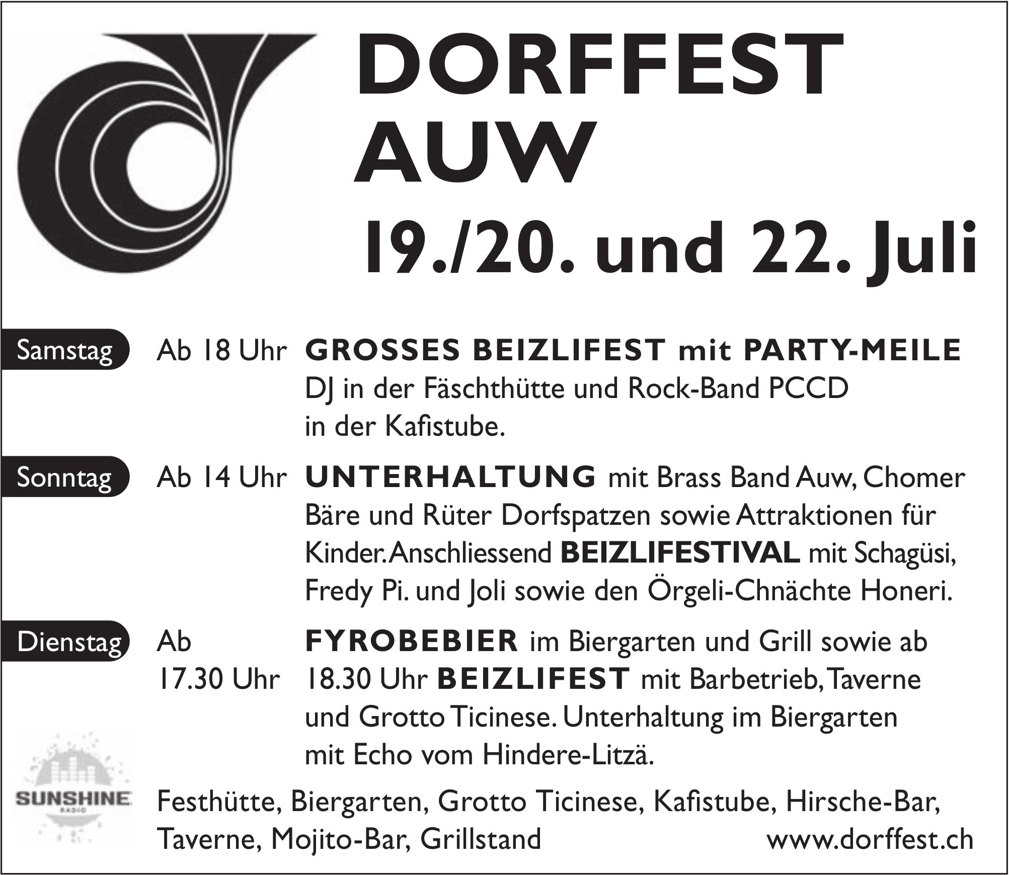 Dorffest Auw, 19./20. und 22. Juli