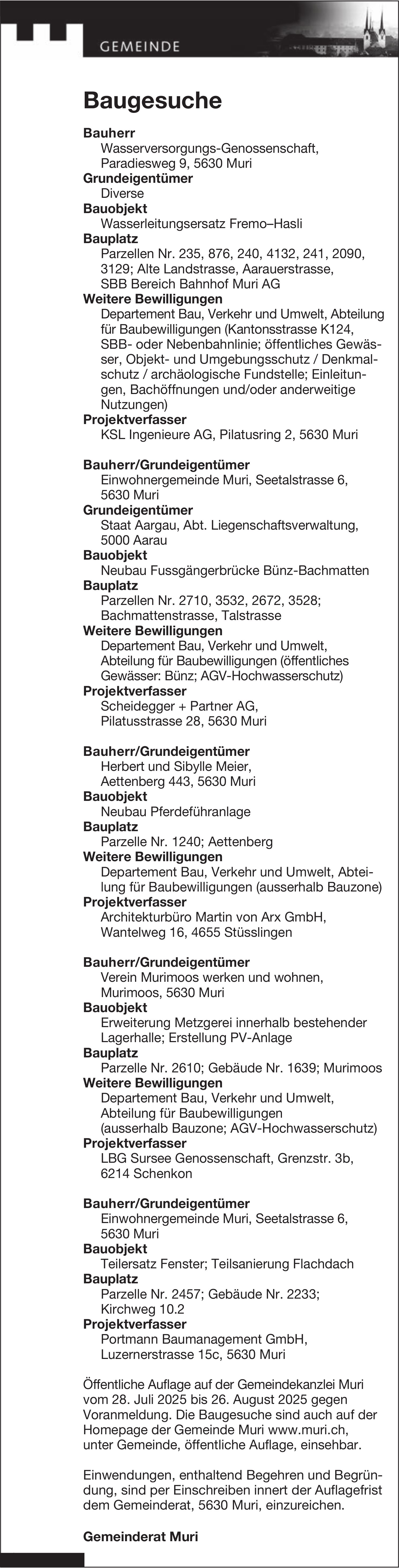 Gemeinde Muri, Baugesuche