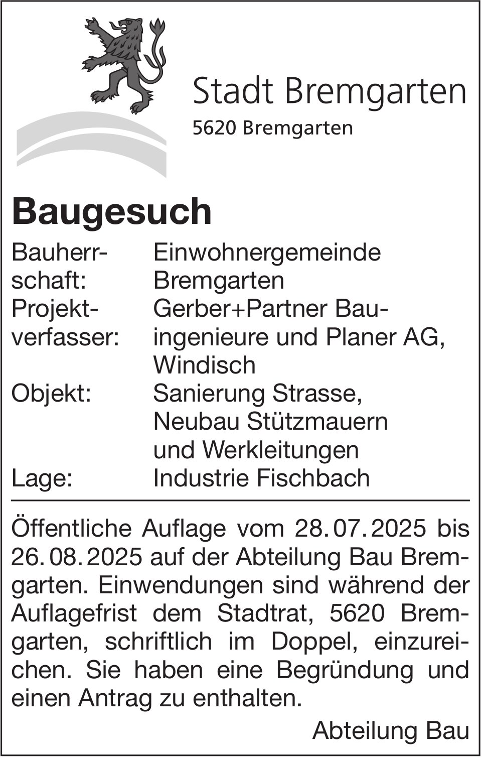 Stadt Bremgarten, Baugesuch