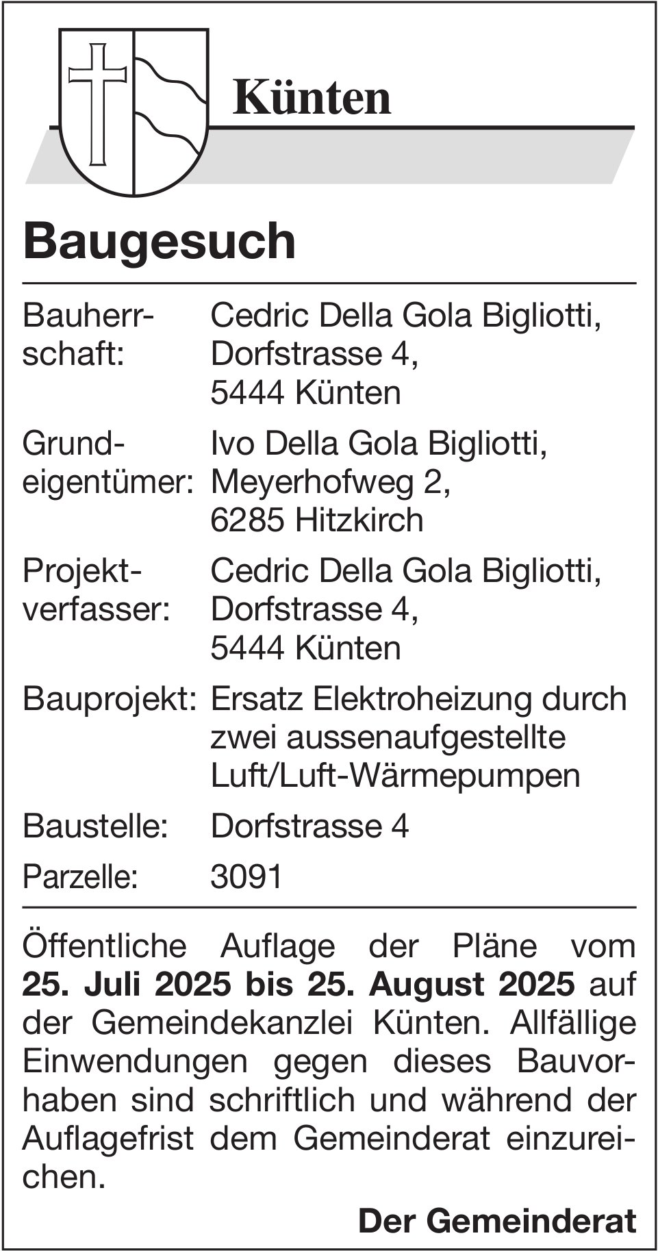 Künten, Baugesuch