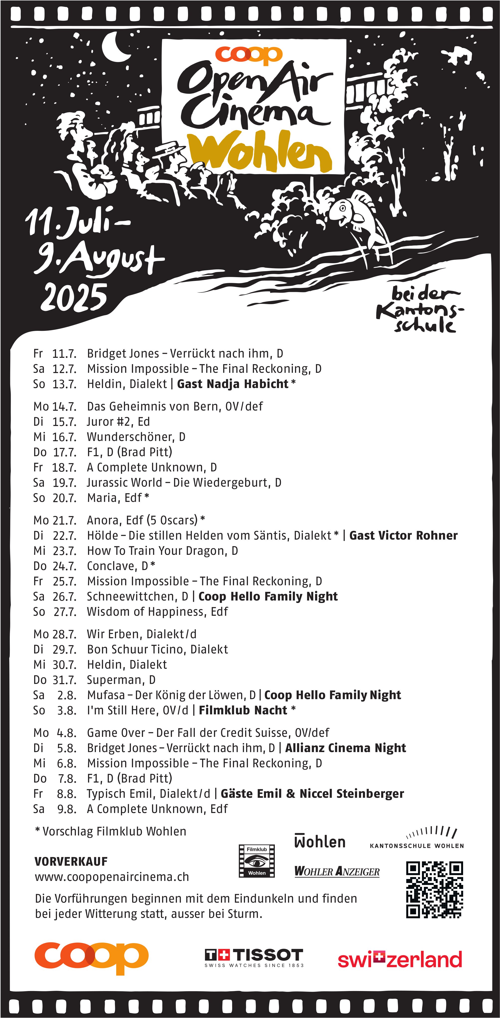 Open Air Cinema Wohlen, 11. Juli - 9. August bei der Kantonsschule