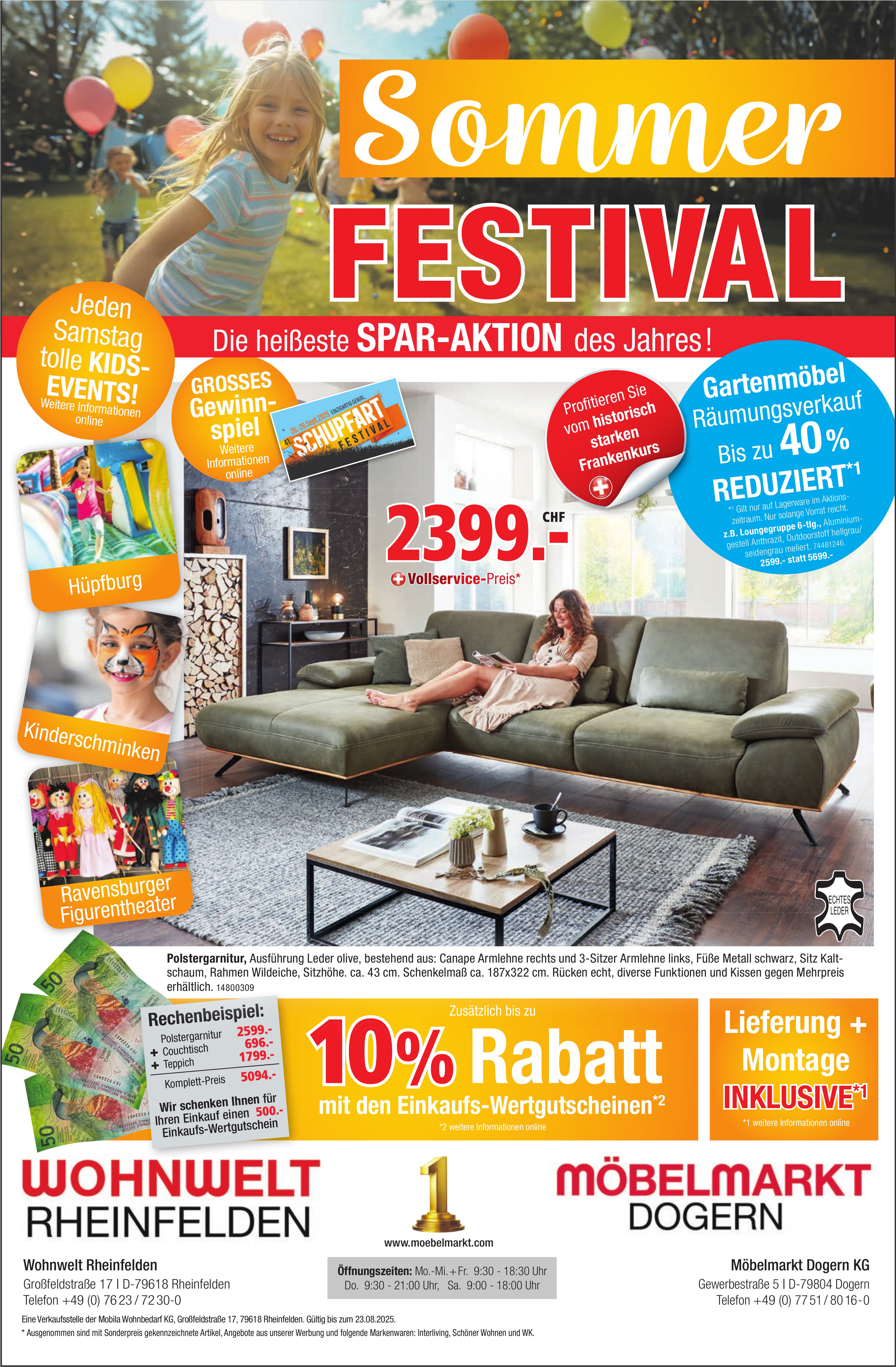 Wohnwelt Rheinfelden / Möbelmarkt Dogern, Die heisseste Spar-Aktion des Jahres!