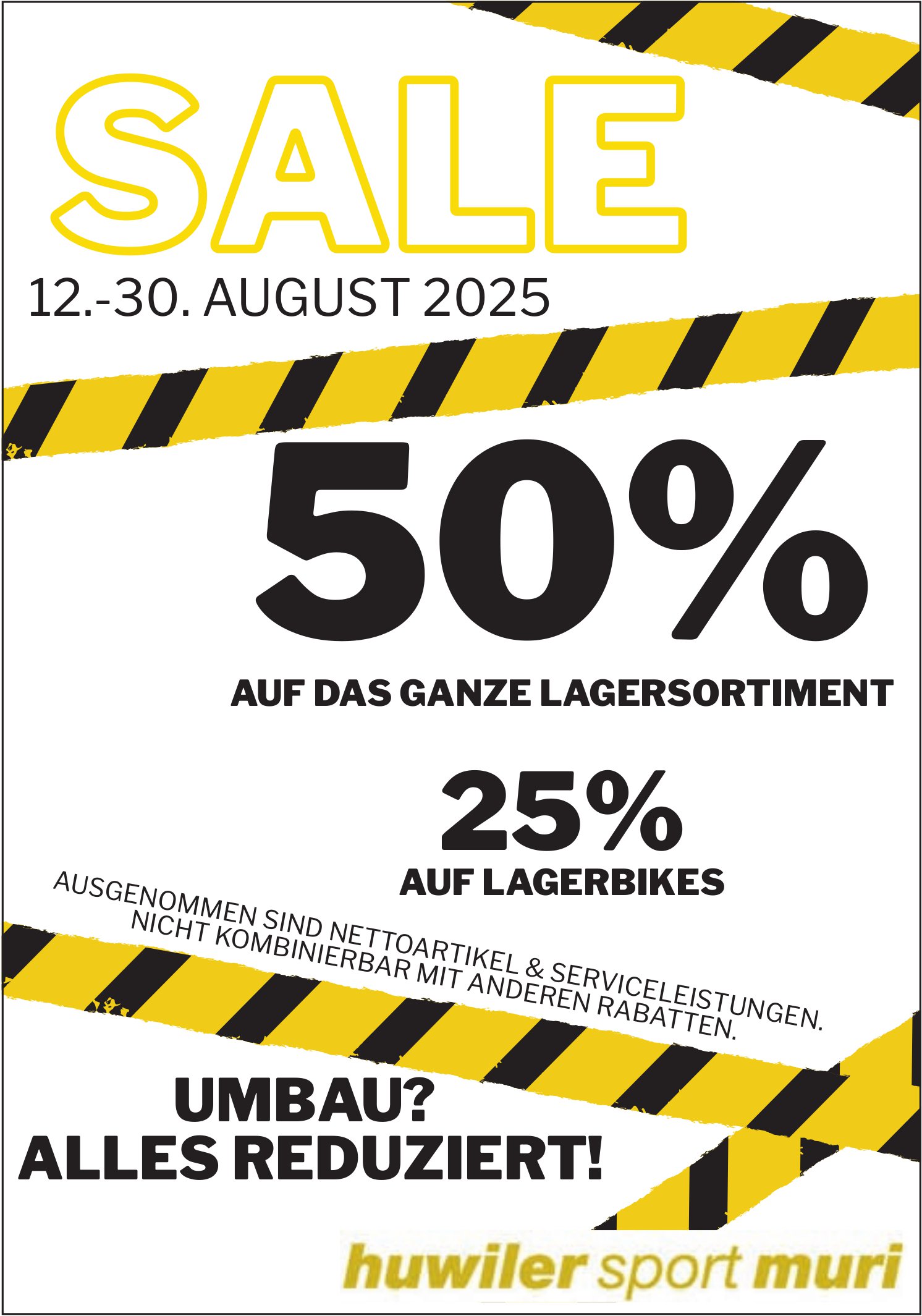 huwiler sport muri, 50% auf das ganze Lagersortiment / 25% auf Lagerbikes
