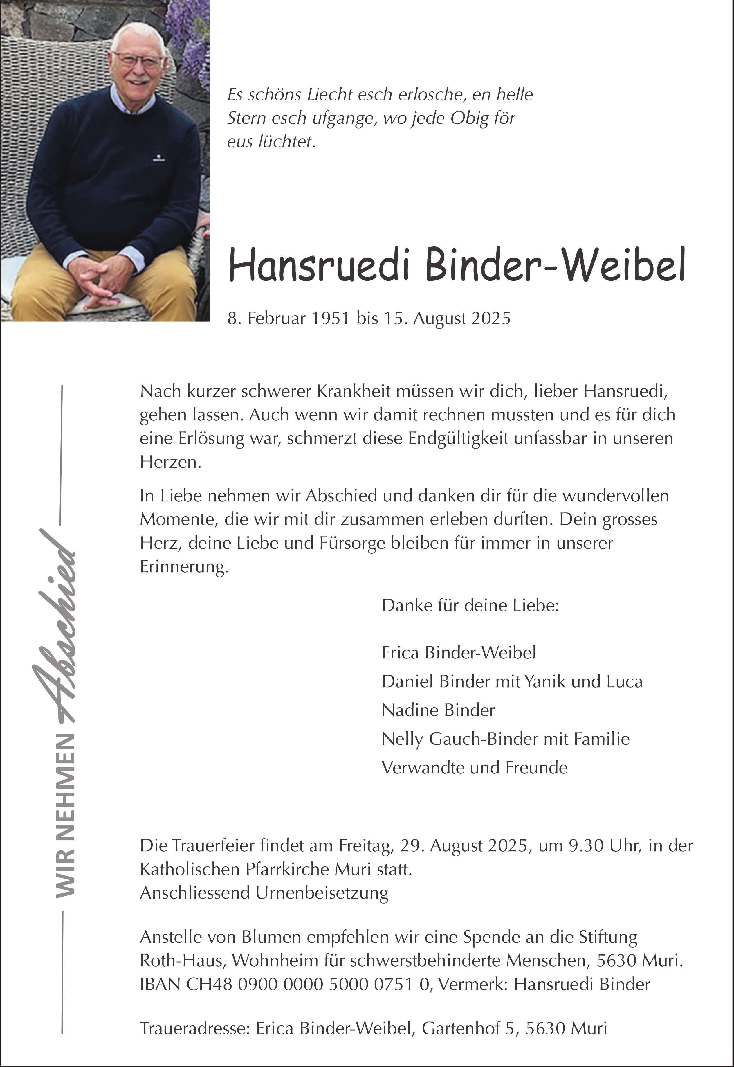 Hansruedi Binder-Weibel, August 2025 / TA