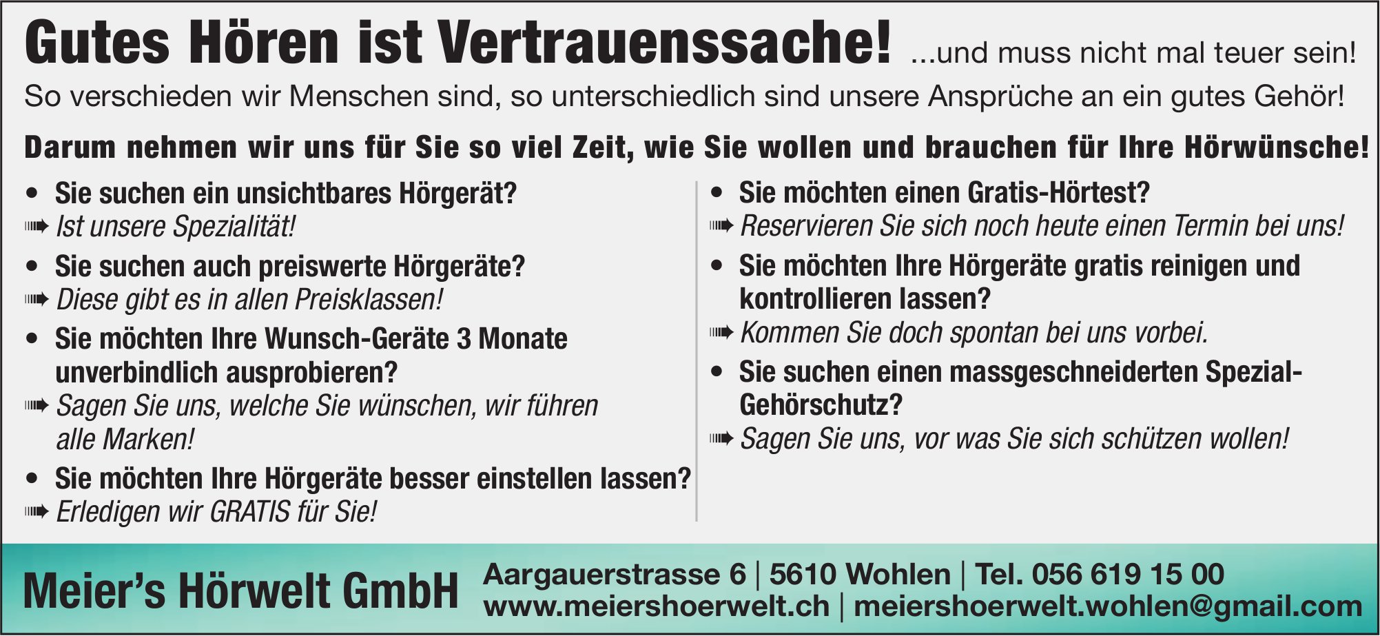 Meier’s Hörwelt GmbH, Wohlen - Gutes Hören ist Vertrauenssache!