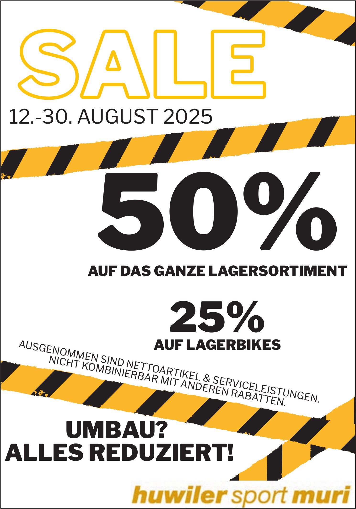 huwiler sport muri, 50% auf das ganze Lagersortiment / 25% auf Lagerbikes