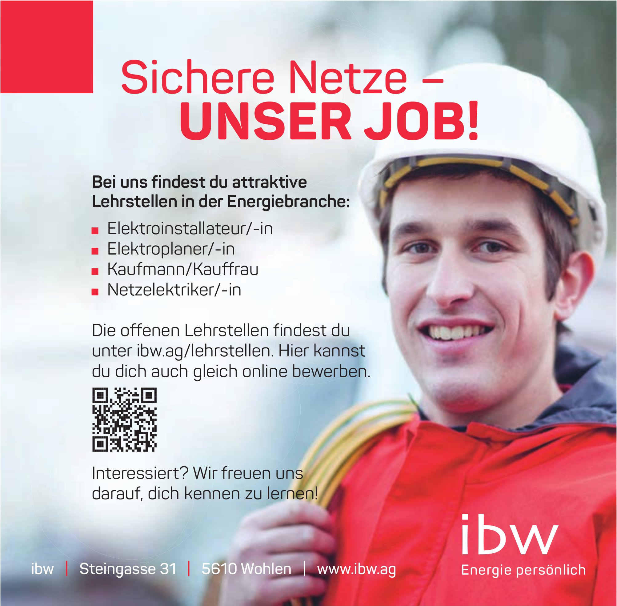 Attraktive Lehrstellen in der Energiebranche, ibw, Wohlen, zu vergeben