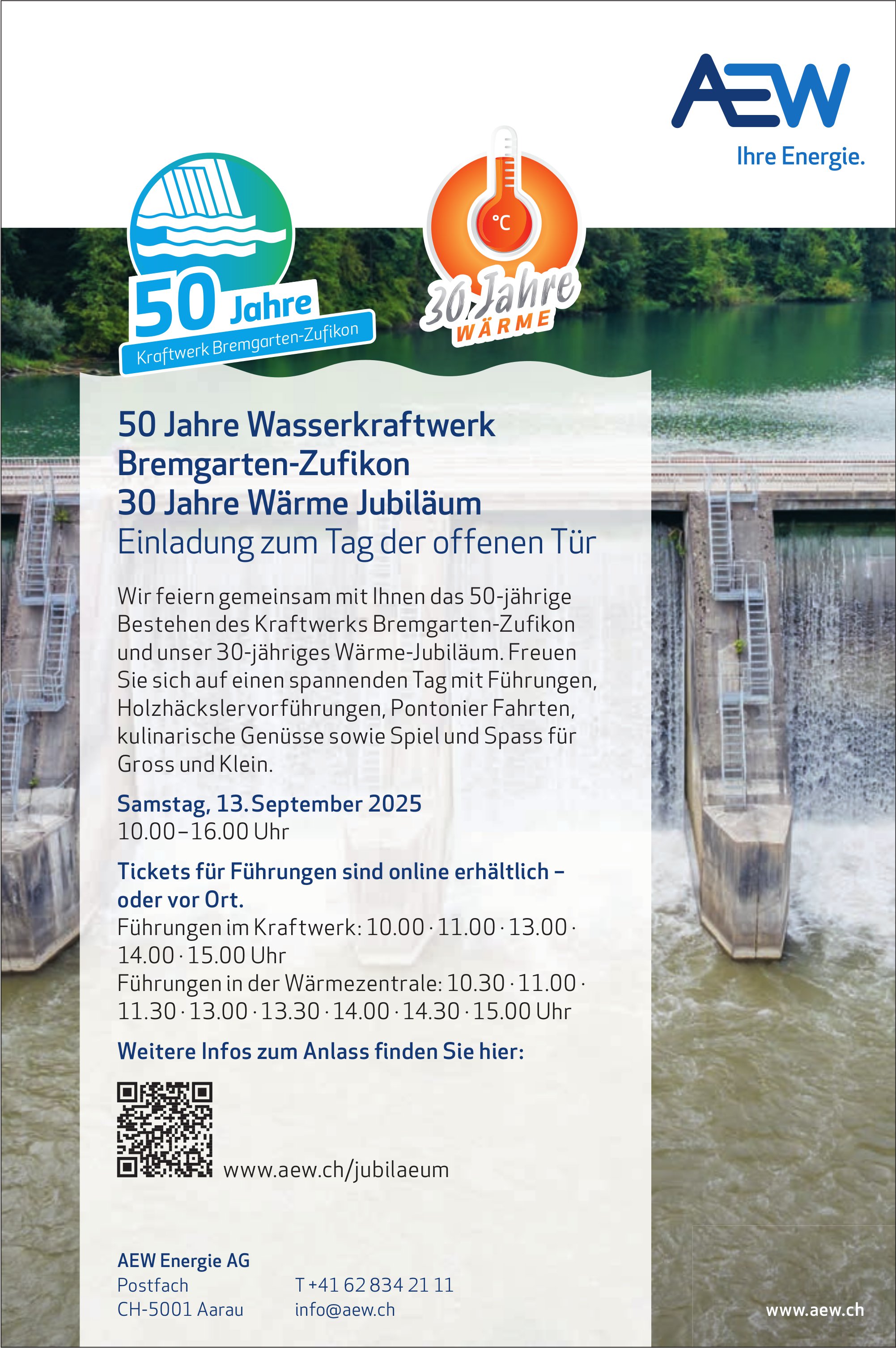 50 Jahre Wasserkraftwerk Bremgarten-Zufikon / 30 Jahre Wärme Jubiläum - Tag der offenen Tür, 13. September