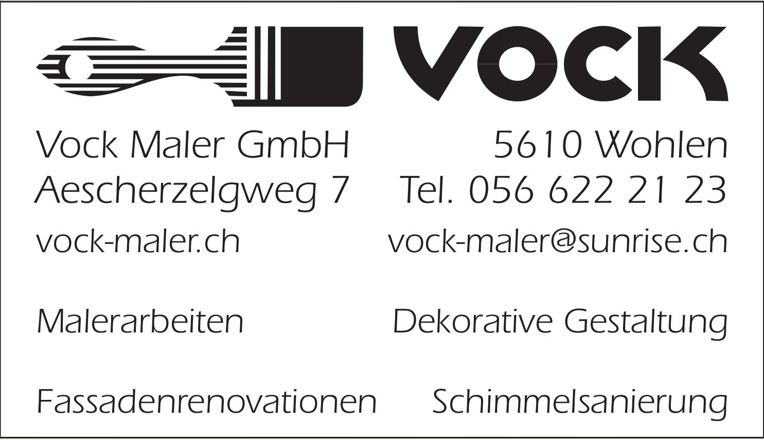 Vock Maler GmbH, Wohlen - Malerarbeiten, Dekorative Gestaltung, Fassadenrenovationen, Schimmelsanierung