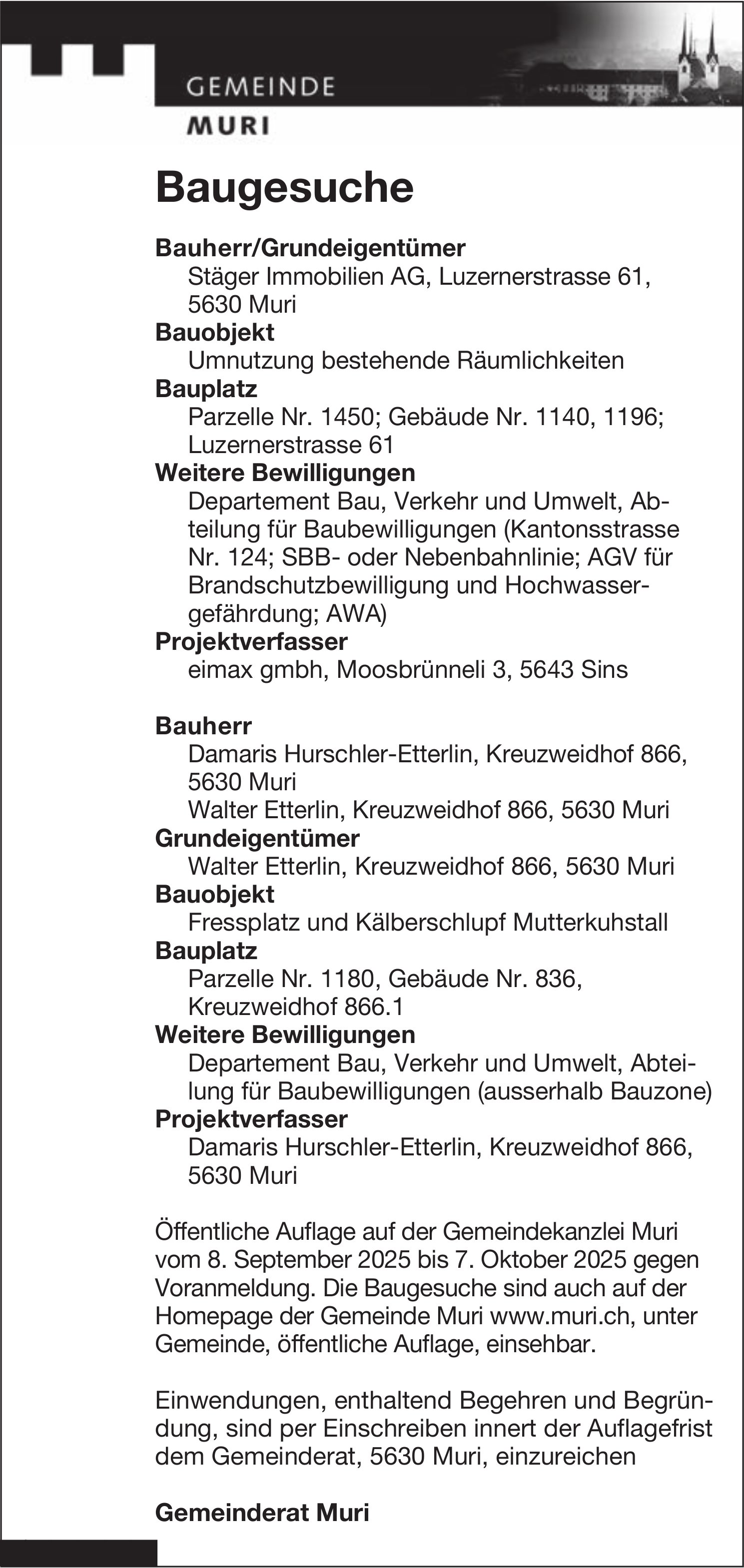 Baugesuche, Gemeinde Muri