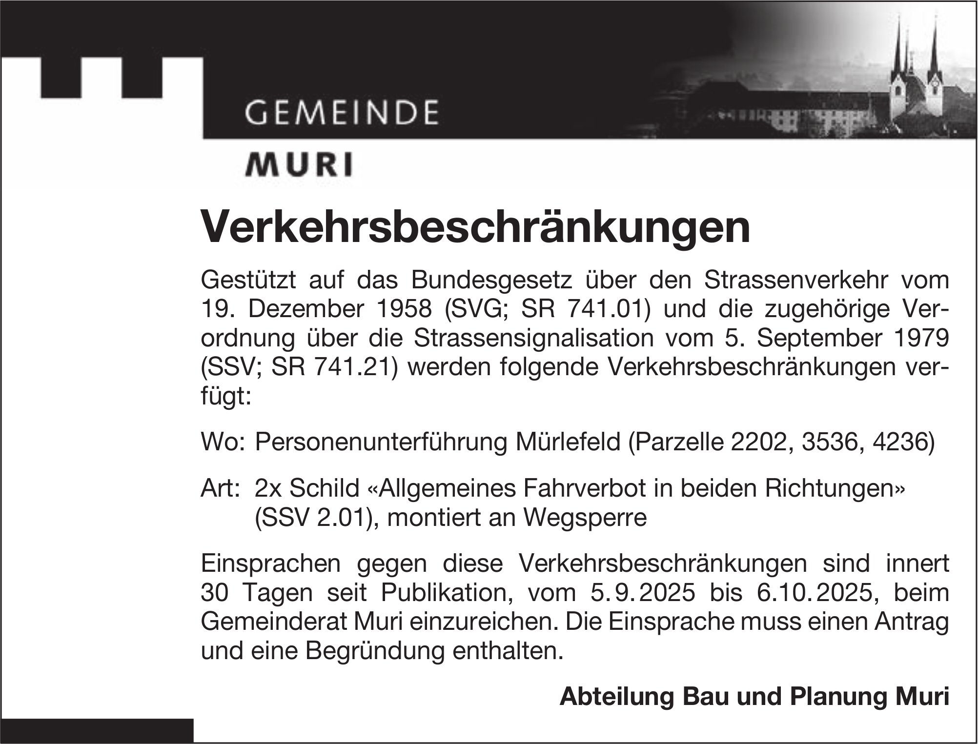 Gemeinde Muri - Verkehrsbeschränkungen