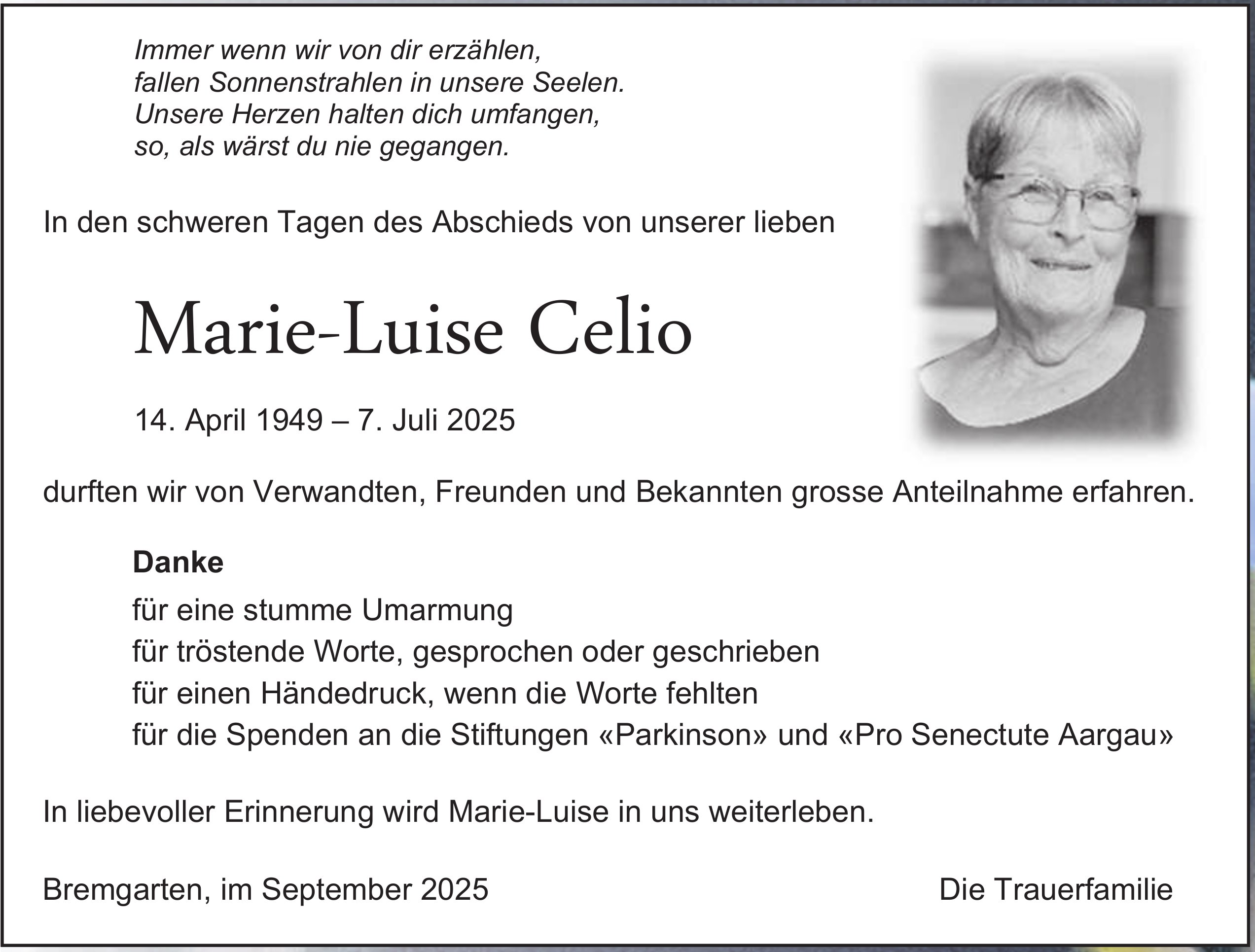 Marie-Luise Celio, im September 2025 / DS