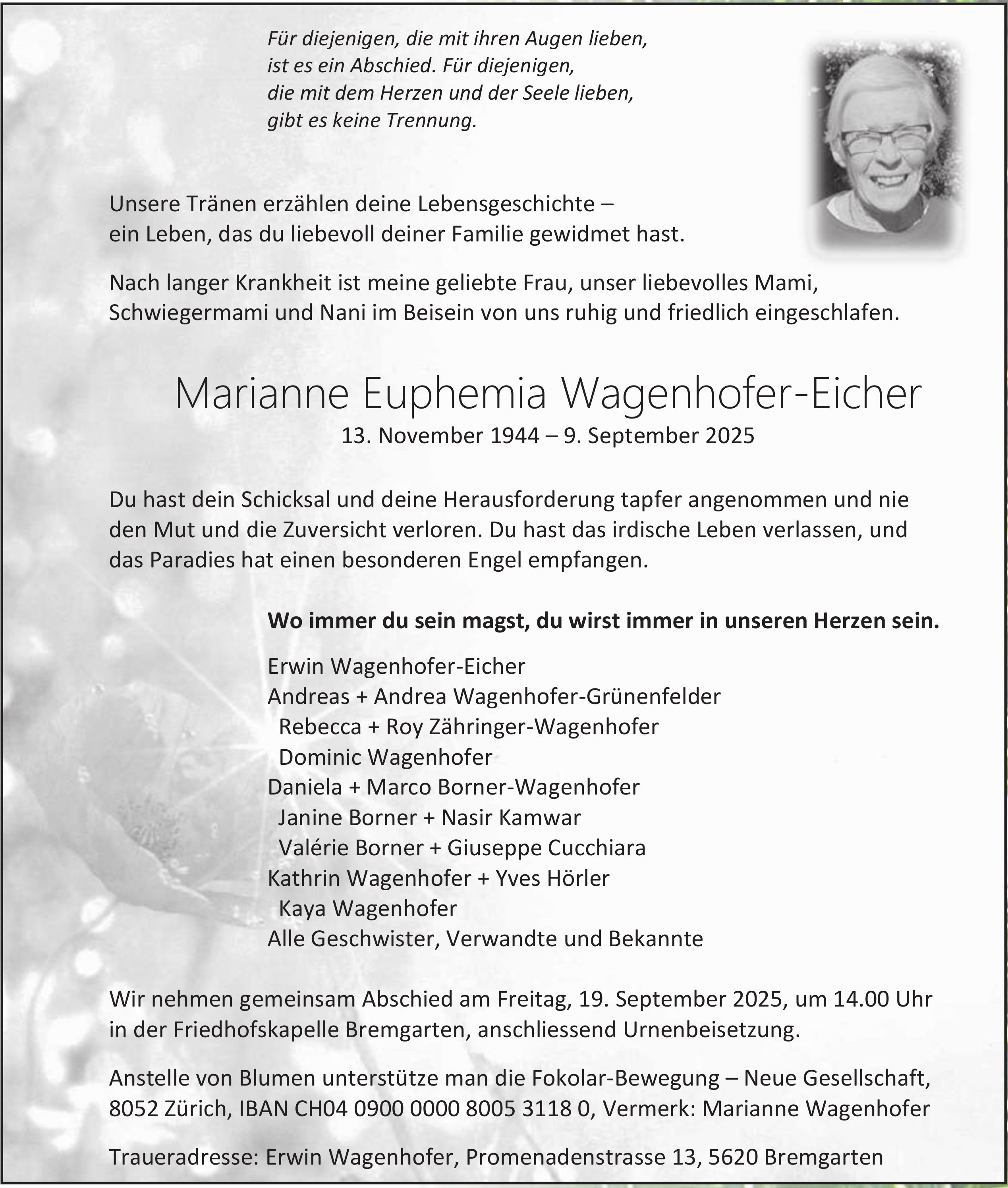 Marianne Euphemia Wagenhofer-Eicher, September 2025 / TA