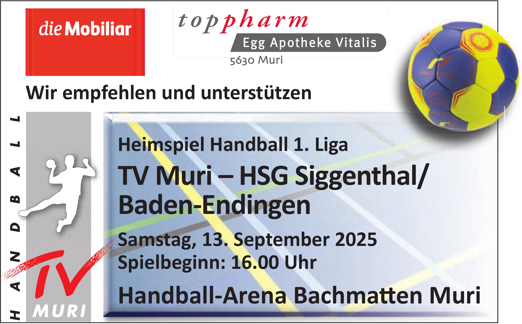 TV Muri–HSG Siggenthal/ Baden-Endingen, 13. September, Handball-Arena Bachmatt en Muri