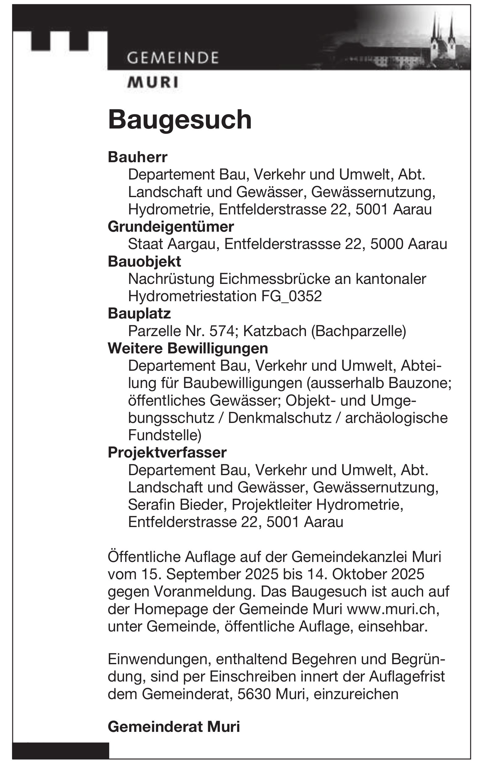 Baugesuche, Gemeinde Muri, Baugesuch
