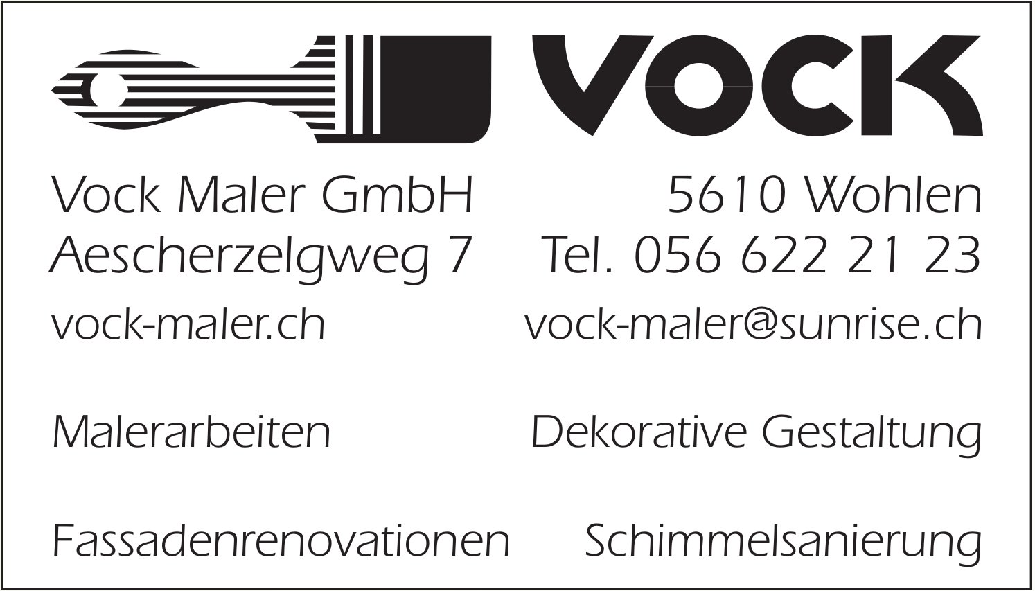 Vock Maler GmbH, Wohlen - Malerarbeiten, Dekorative Gestaltung, Fassadenrenovationen, Schimmelsanierung
