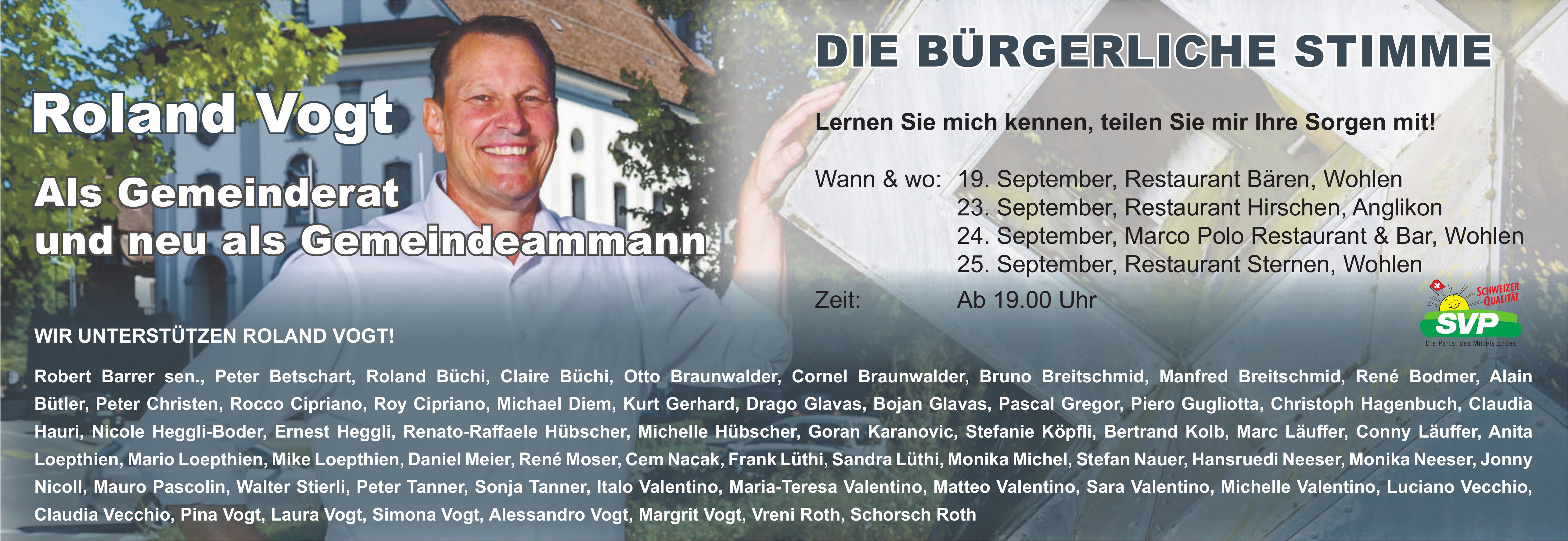 SVP - Roland Vogt als Gemeinderat und neu als Gemeindeammann