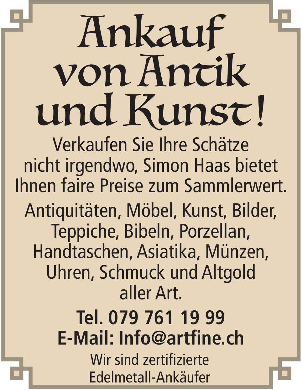 Ankauf von Antik und Kunst! Art & Fine Haas AG