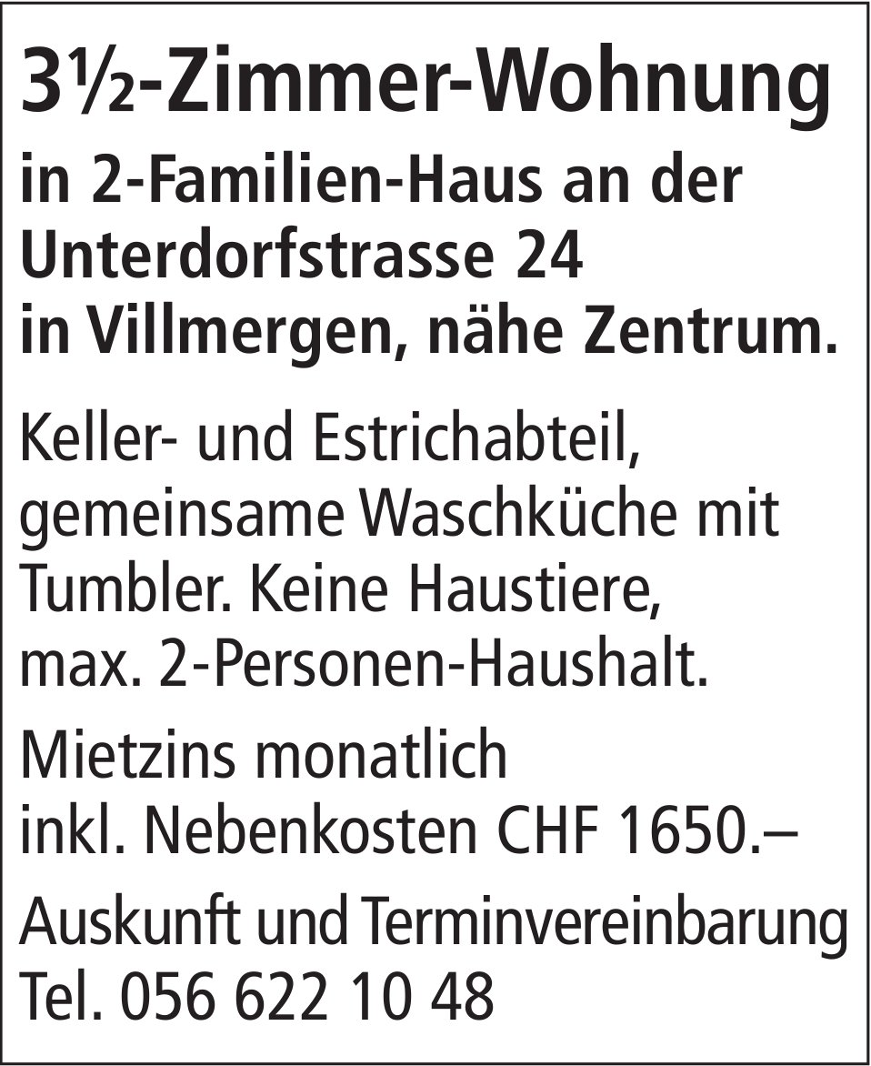 3½-Zimmer-Wohnung, Villmergen, zu vermieten