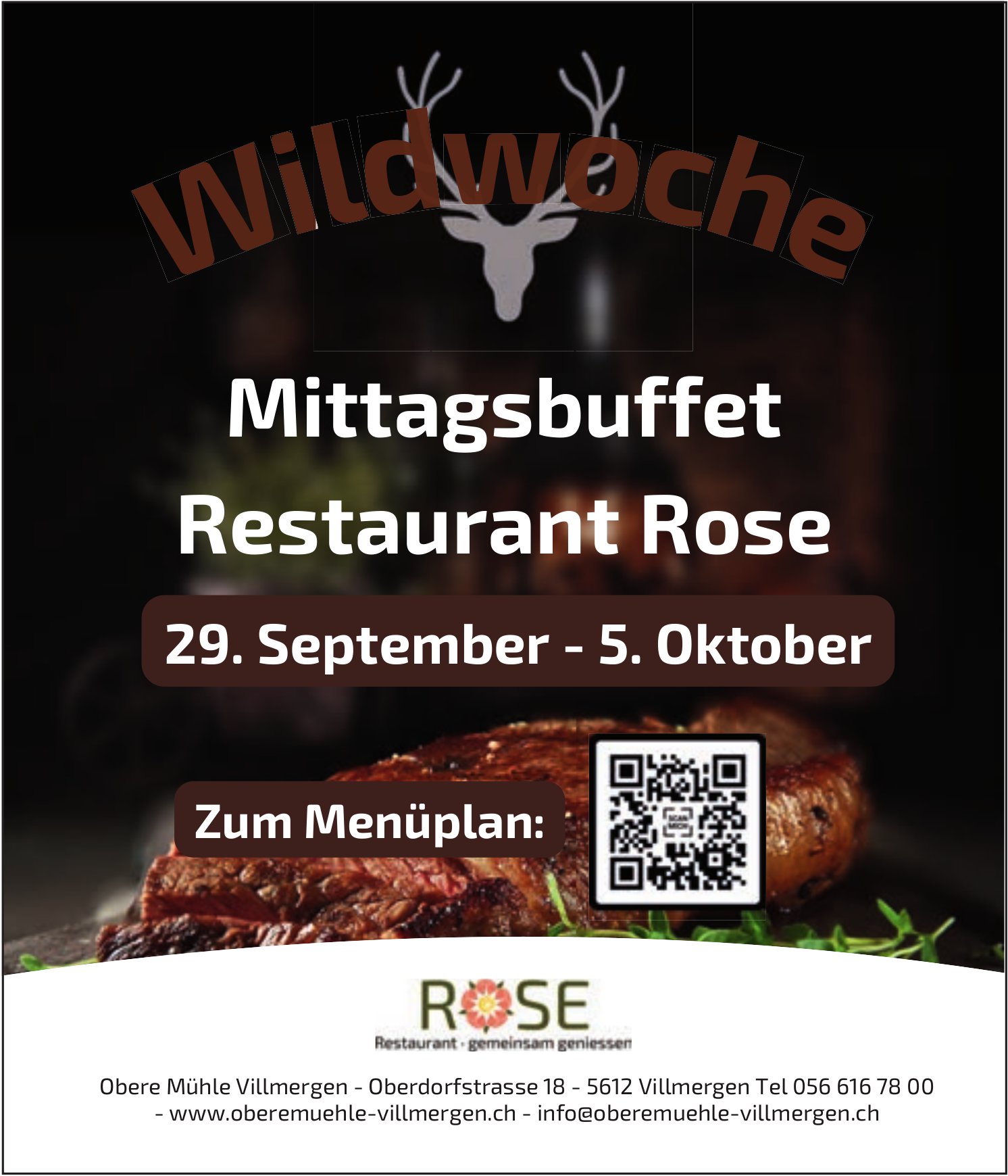 Wildwoche - Mittagsbuffet, 29. September - 5. Oktober, Restaurant Rose - Obere Mühle Villmergen
