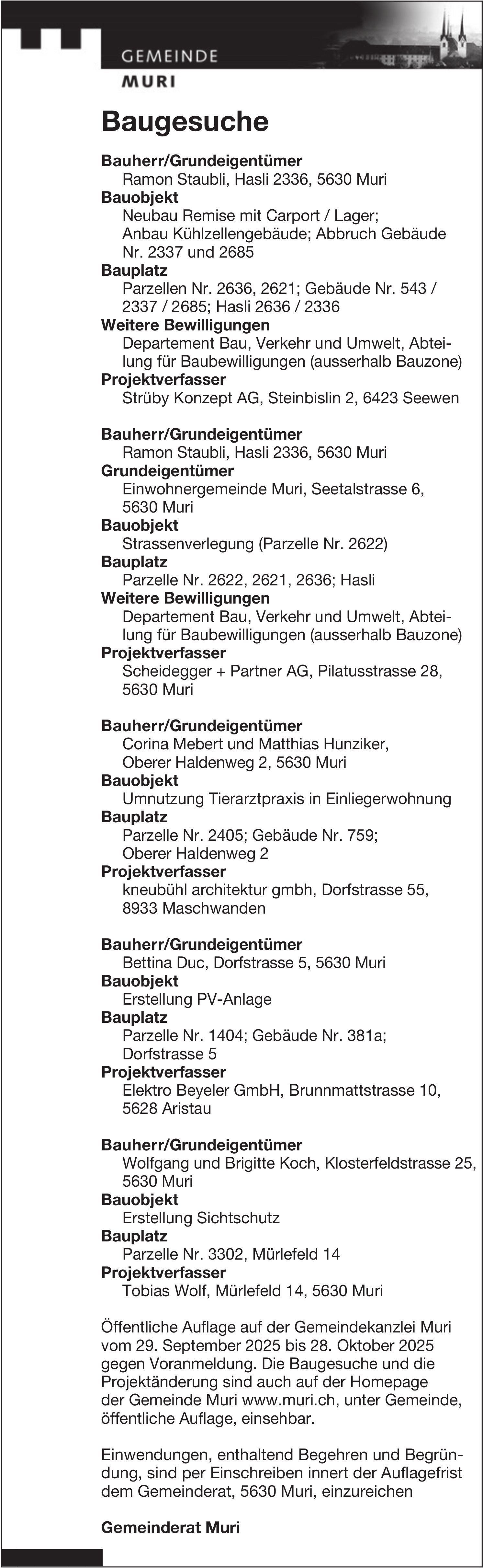 Baugesuche, Gemeinde Muri