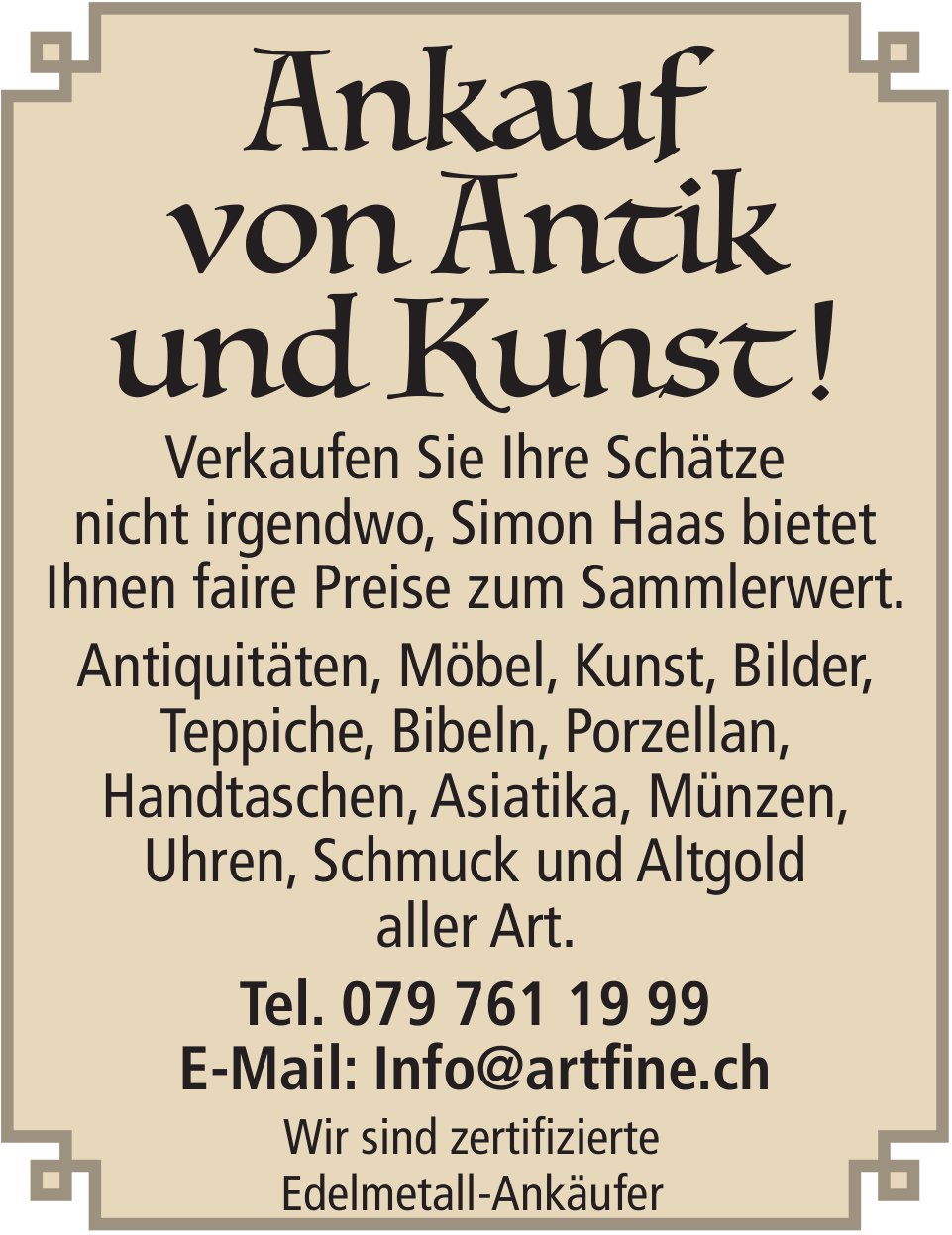 Ankauf von Antik und Kunst! Art & Fine Haas AG
