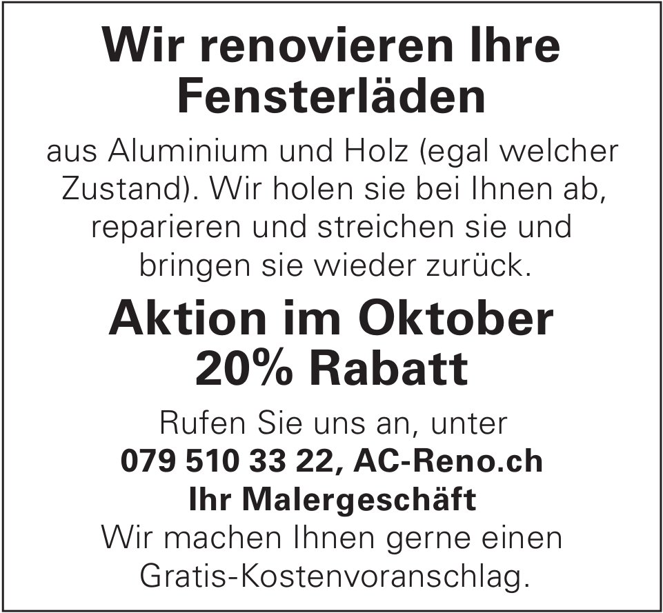 AC Reno, Aktion im Oktober 20% Rabatt