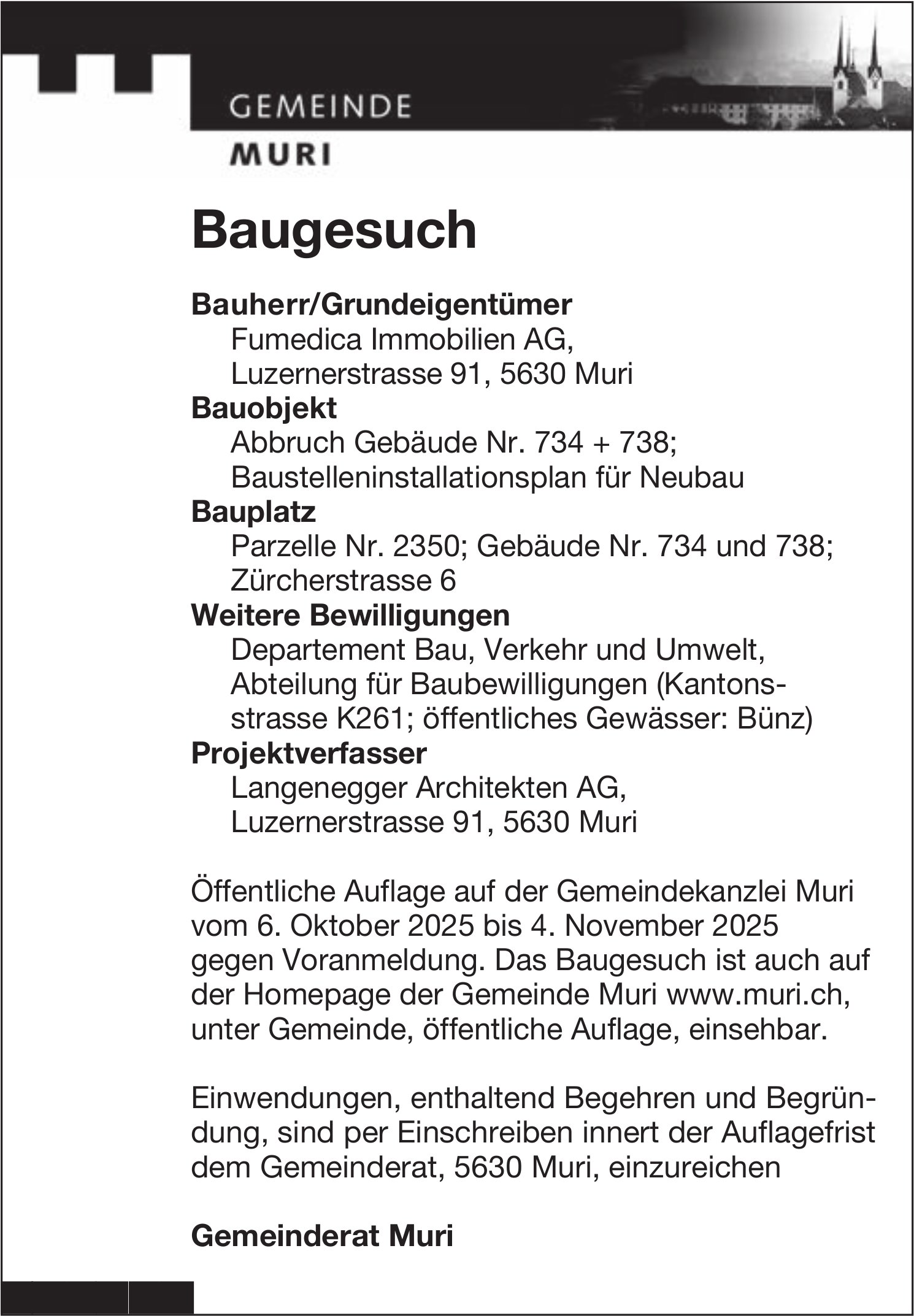 Baugesuche, Gemeinde Muri