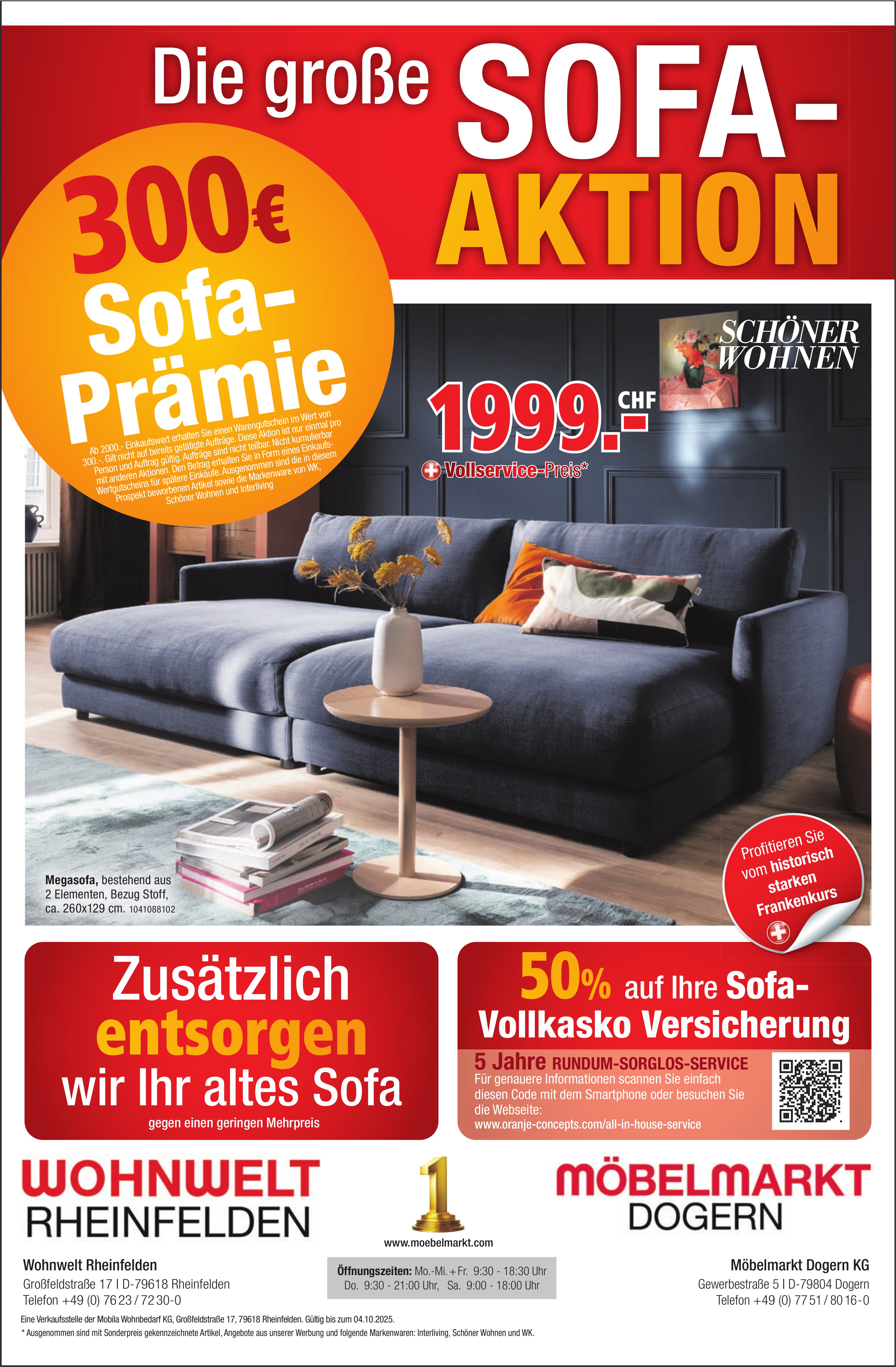 Wohnwelt Rheinfelden / Möbelmarkt Dogern, Die grosse Sofa-Aktion