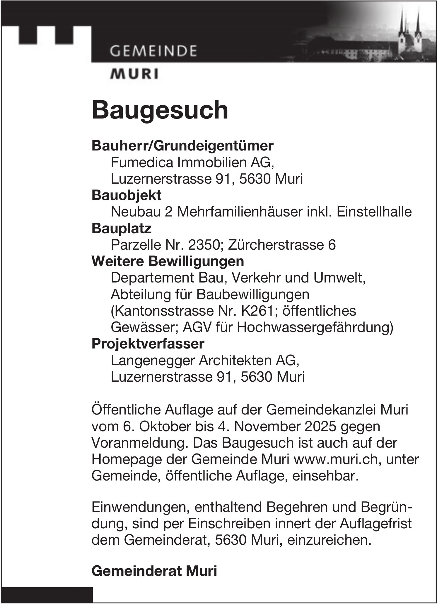 Baugesuche, Gemeinde Muri