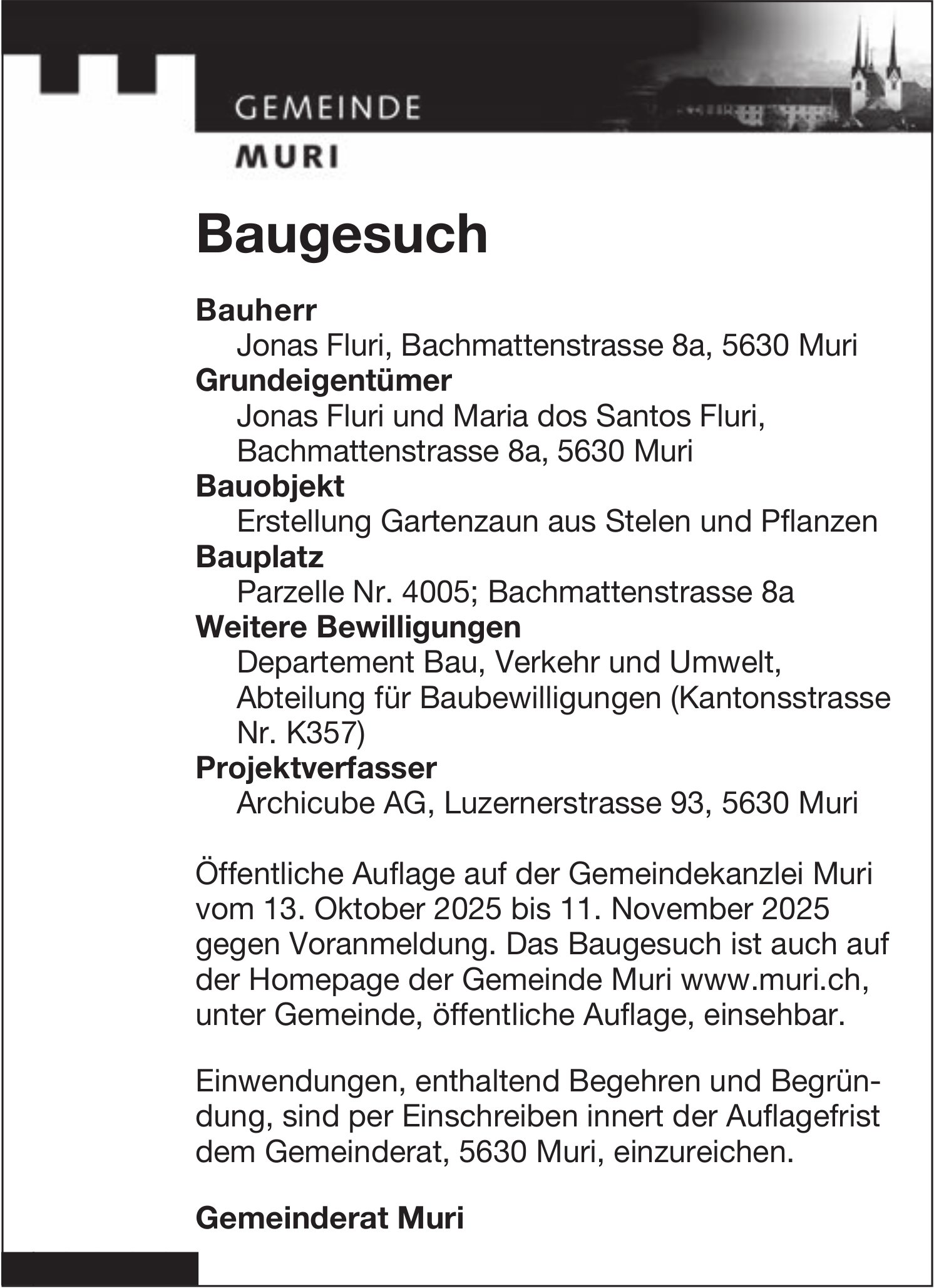 Baugesuche, Muri - Jonas Fluri
