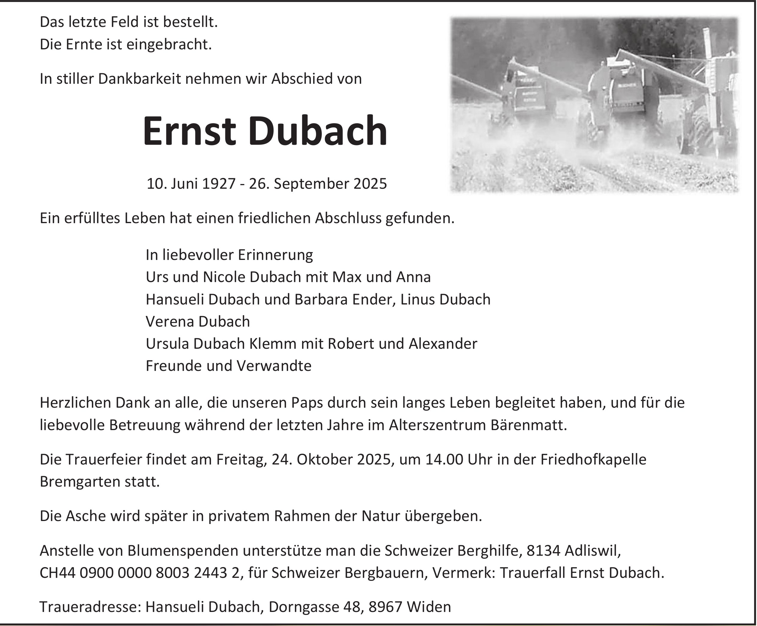 Ernst Dubach, September 2025 / TA