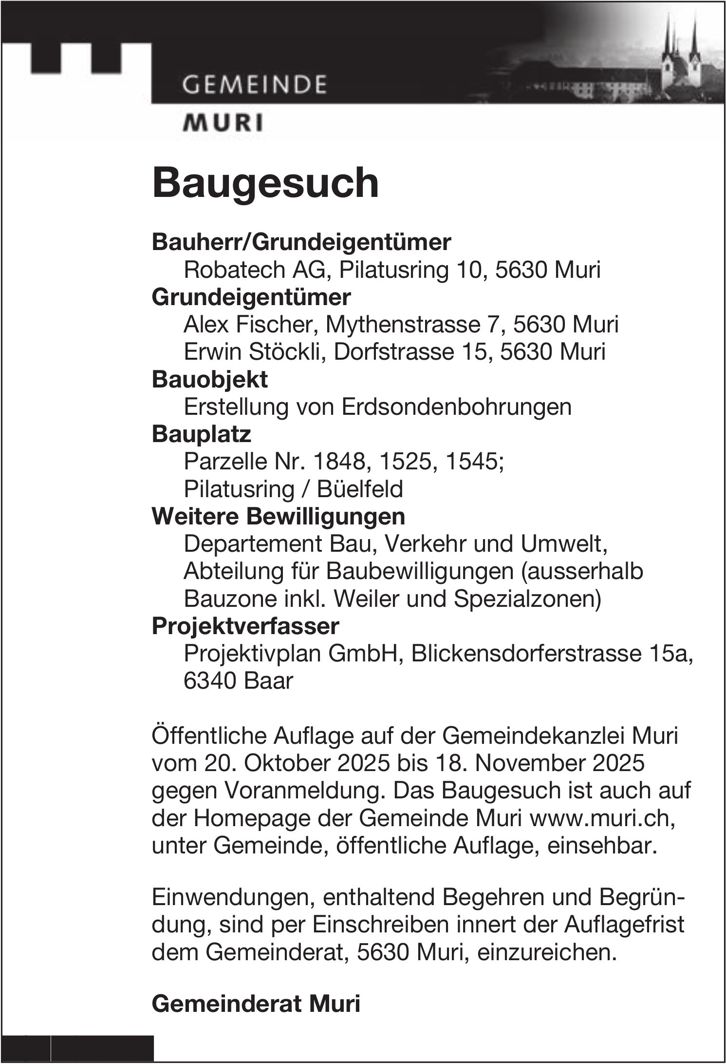 Baugesuche, Muri - Robatech AG