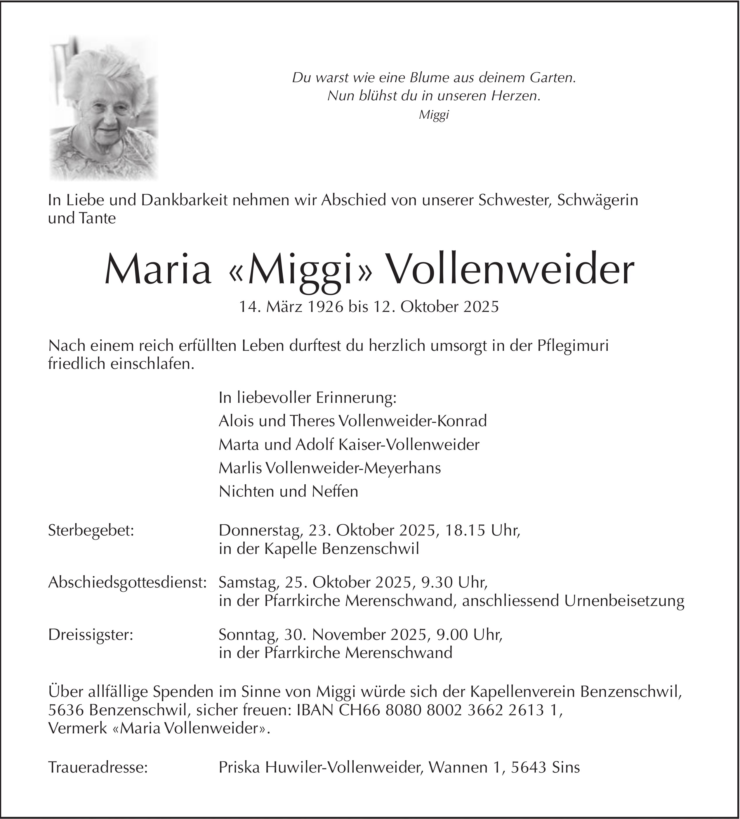 Maria «Miggi» Vollenweider, Oktober 2025 / TA