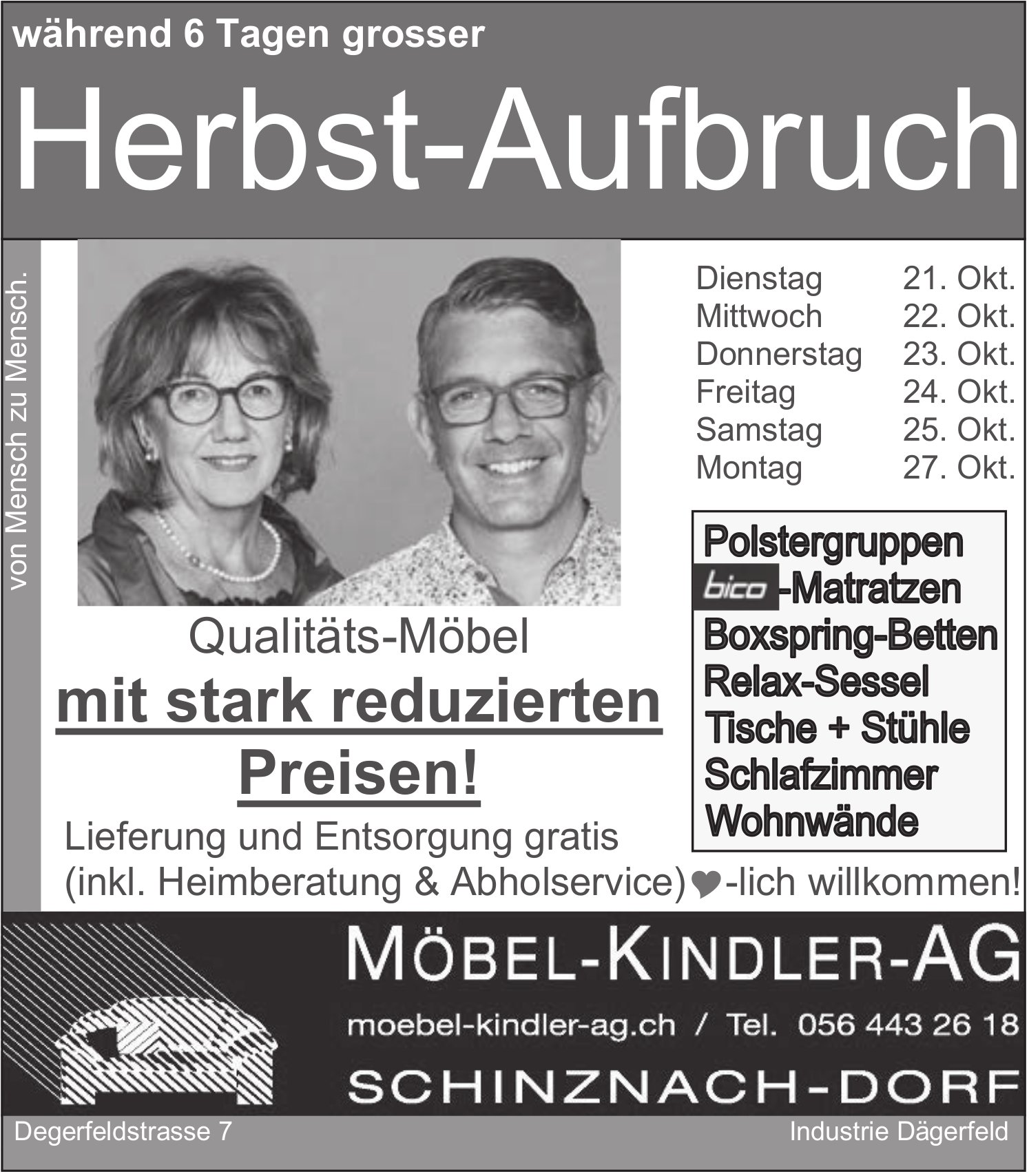 Während 6 Tagen grosser Herbst-Aufbruch, Möbel Kindler AG